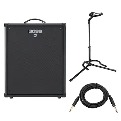 Front. H&A - H&A Katana-210 160W 1x10" Combo Bass Amplifier, Bundle with JamStands JS-TG101 Tubular Guitar Stand and Platinum Pro TRS.