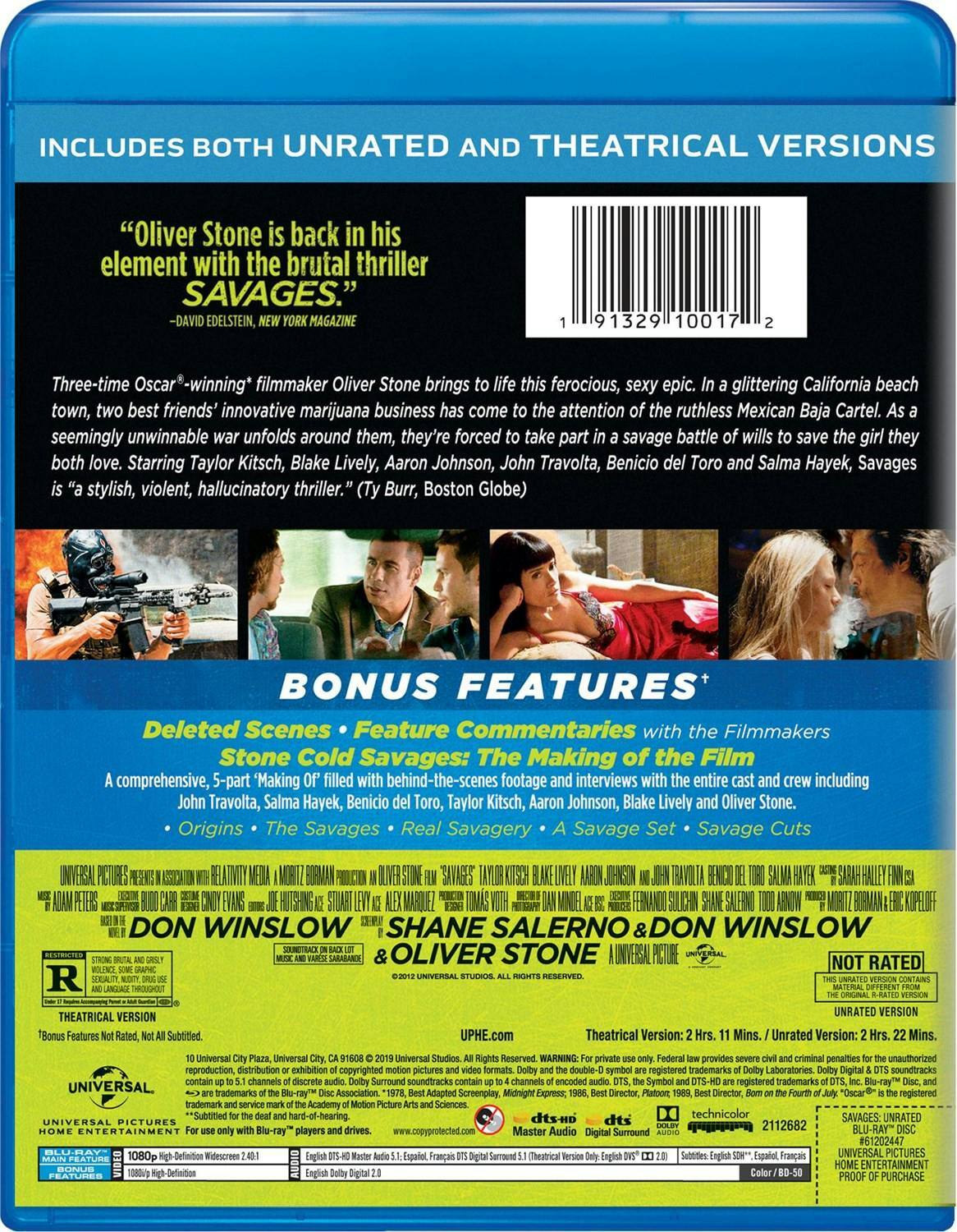 Back. Savages (Unrated Edition) [Blu-ray].