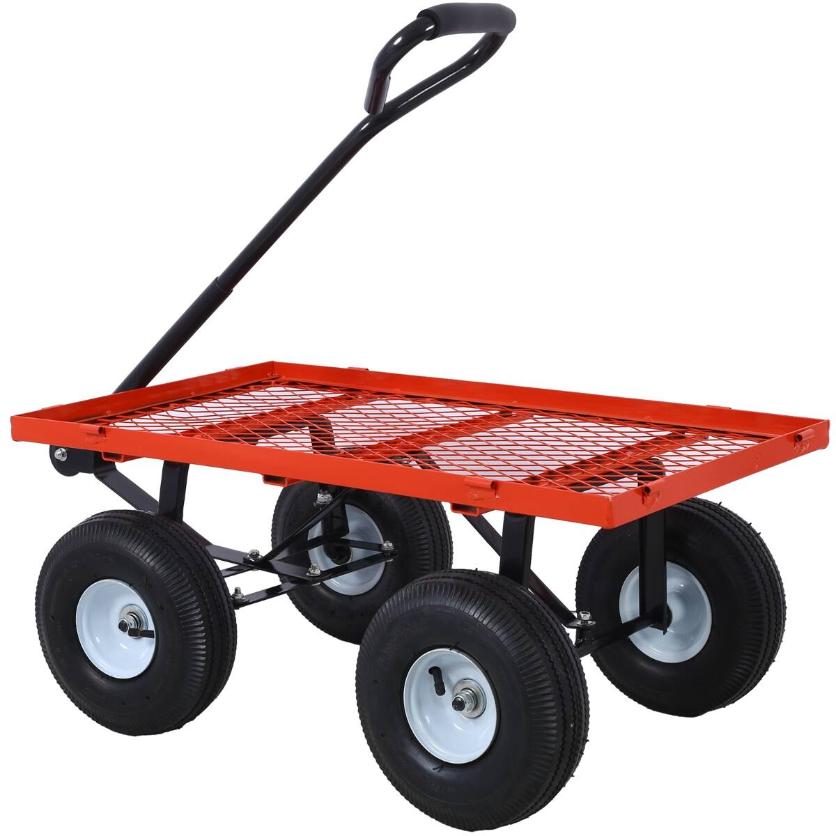 Angle. Loheer - Loheer Steel Garden Cart with Removable Sides, Red, 550 lb Capacity.