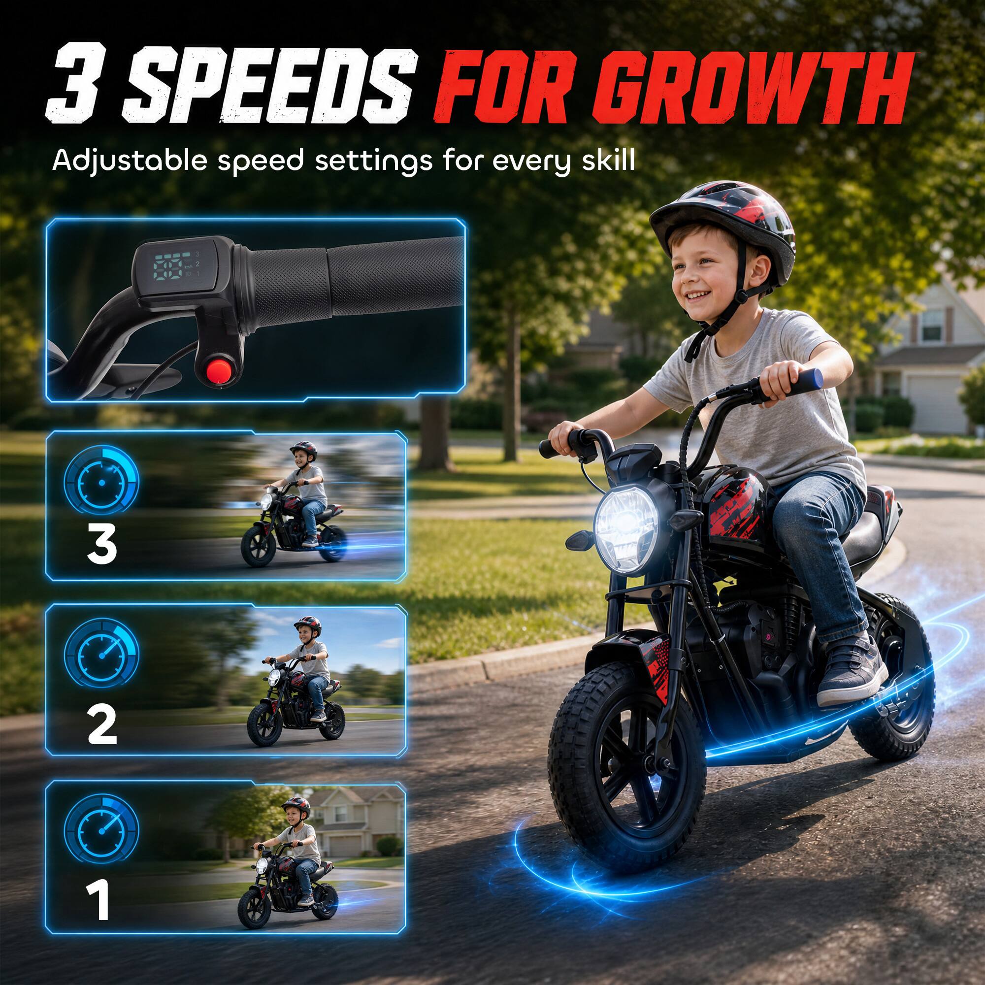 3 SPEEDS FOR GROWTH  
Adjustable speed settings for every skill  
3  
2  
1
