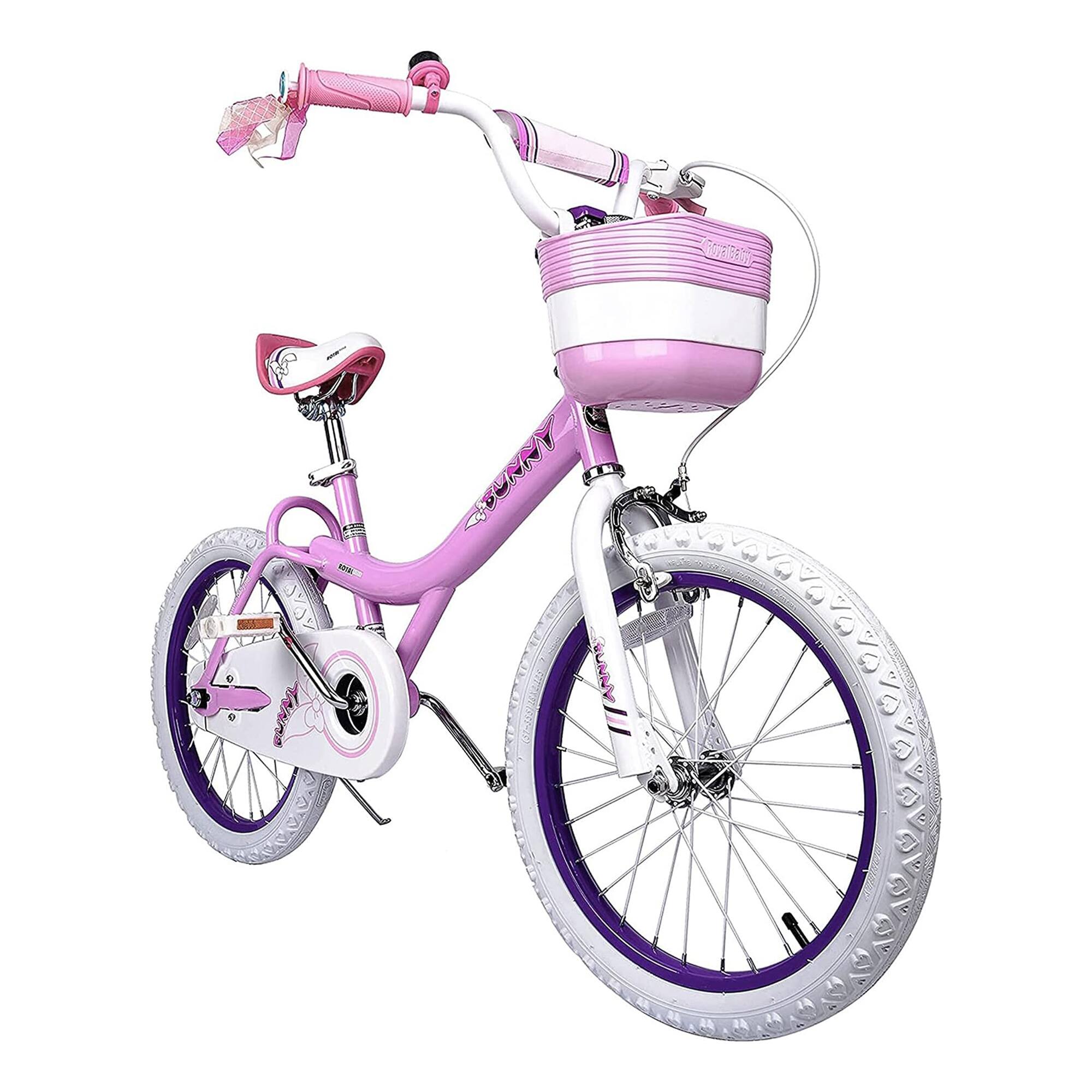 RoyalBaby - Bunny 18" Kids Bike with Kickstand, Dual Brakes, Basket & Bell, Pink - Bunny/Pink Purple