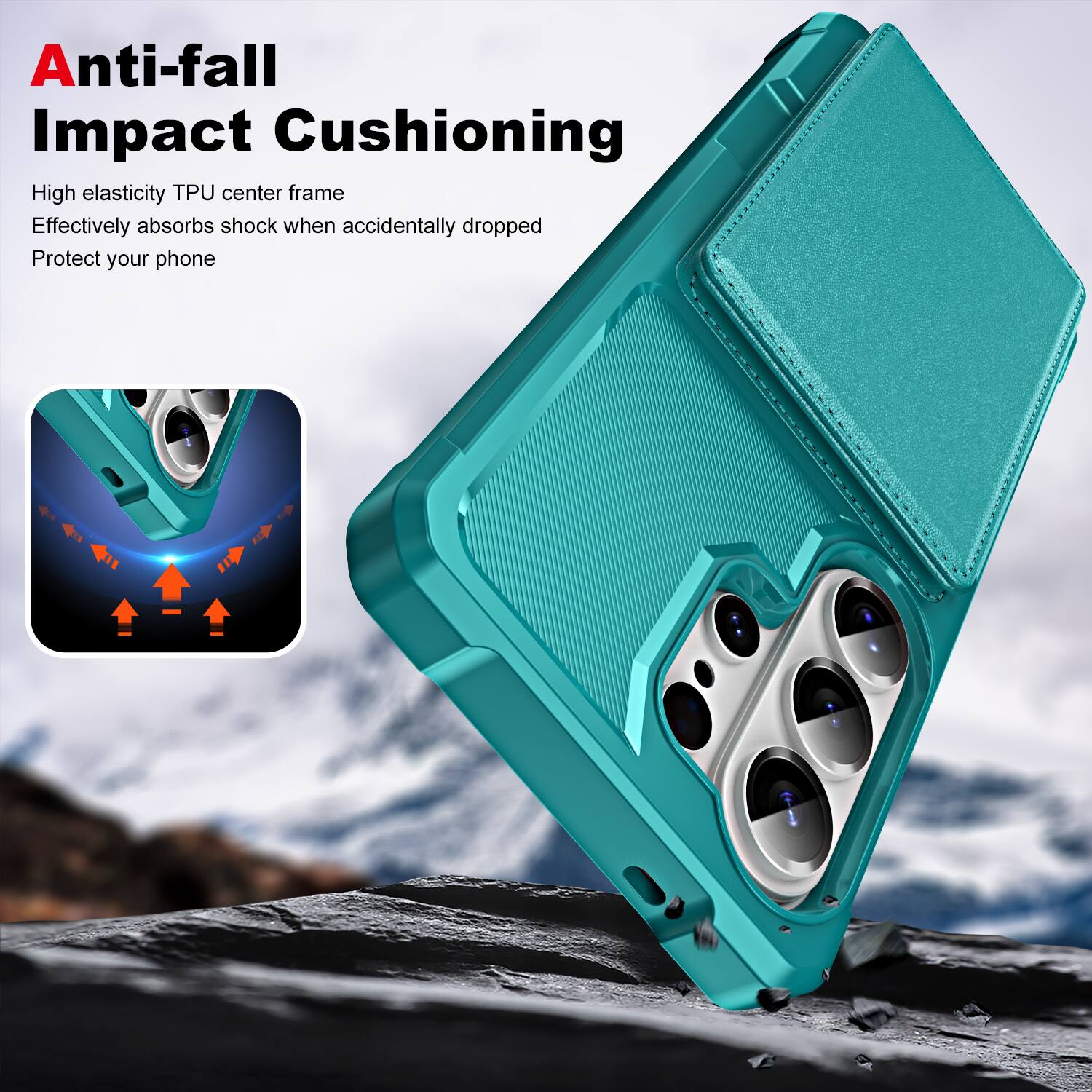 Anti-fall Impact Cushioning

High elasticity TPU center frame  
Effectively absorbs shock when accidentally dropped  
Protect your phone