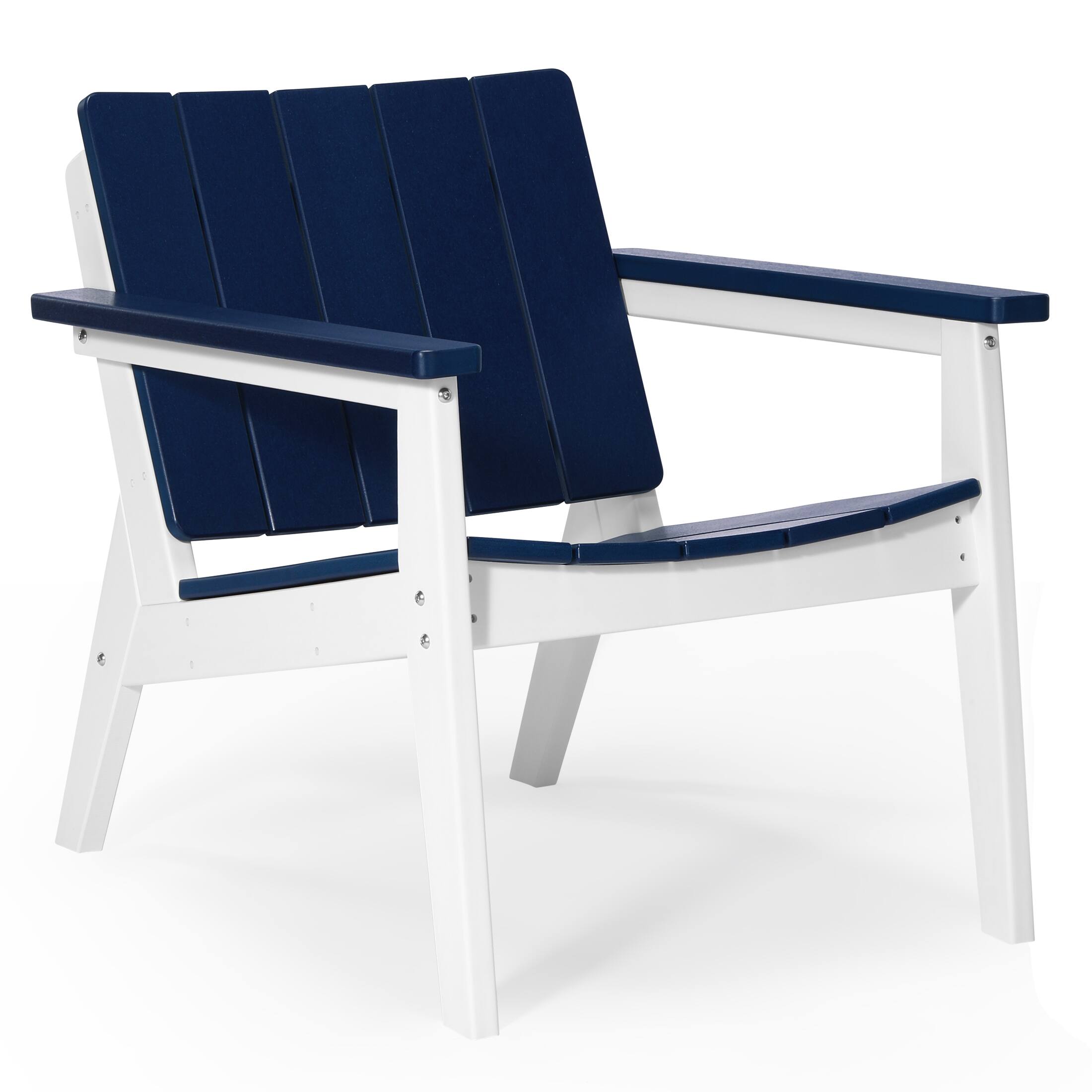 Left. WestinTrends - WestinTrends Pacifica 3-Piece Outdoor HDPE Conversation Set with Deep Seating Chairs and Round Side Table - White/Navy Blue.