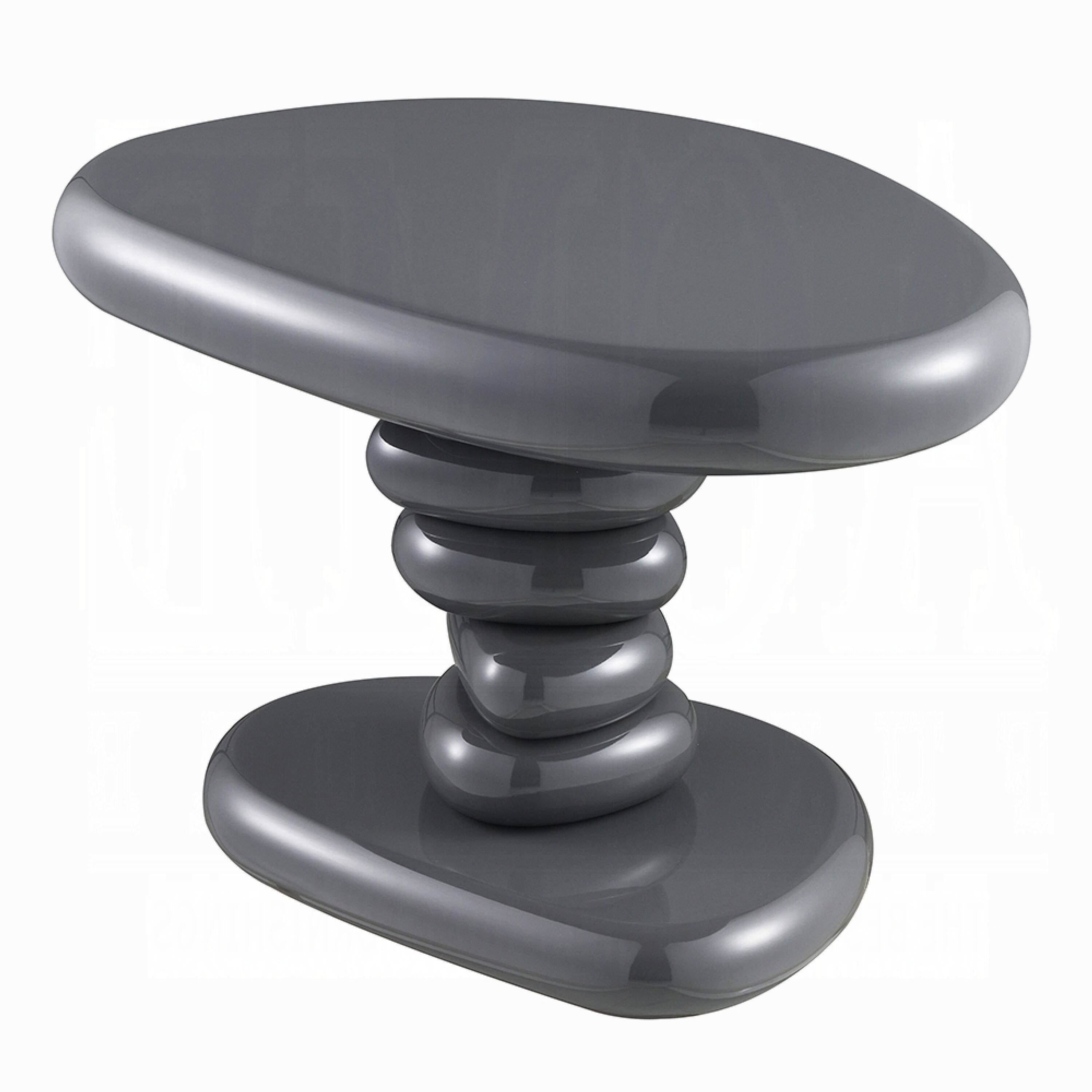 Alt View 2. Manhattan Lane - Fory End Table, 22 Inch Asymmetric Stacked Pebble Base, High Gloss Gray - Gray.