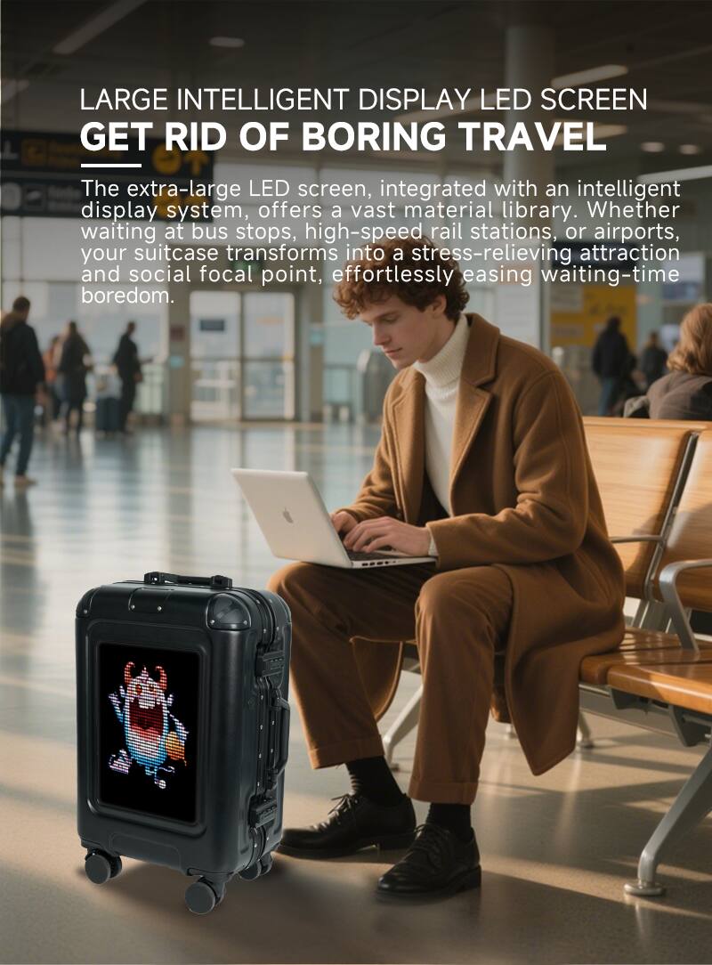 LARGE INTELLIGENT DISPLAY LED SCREEN GET RID OF BORING TRAVEL

The extra-large LED screen, integrated with an intelligent display system, offers a vast material library. Whether waiting at bus stops, high-speed rail stations, or airports, your suitcase transforms into a stress-relieving attraction and social focal point, effortlessly easing waiting-time boredom.