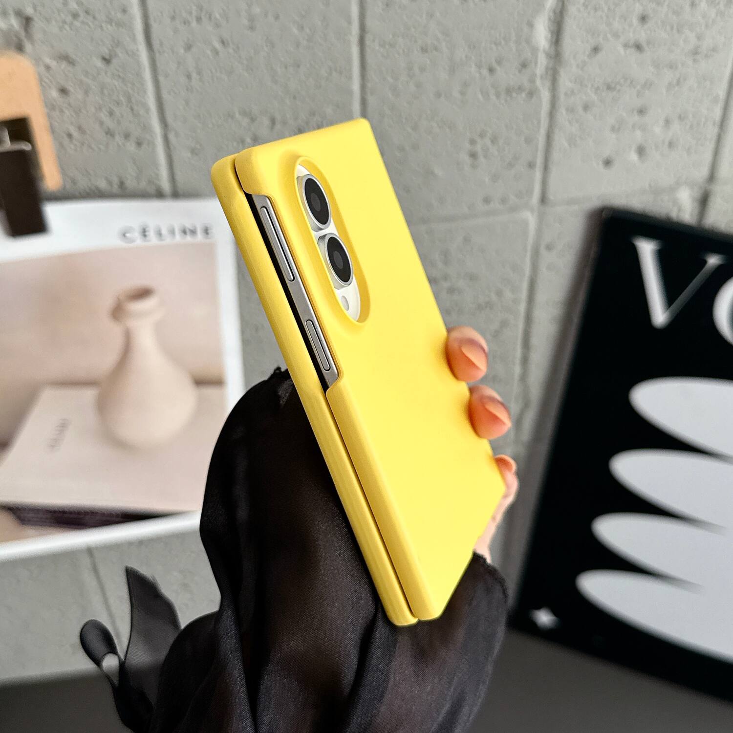 Left. Dteck - for Samsung Galaxy Z Fold8 Rugged Slim Case with Built-in Tempered Glass Protector,Skin-Friendly Shockproof PC Cover - Yellow.