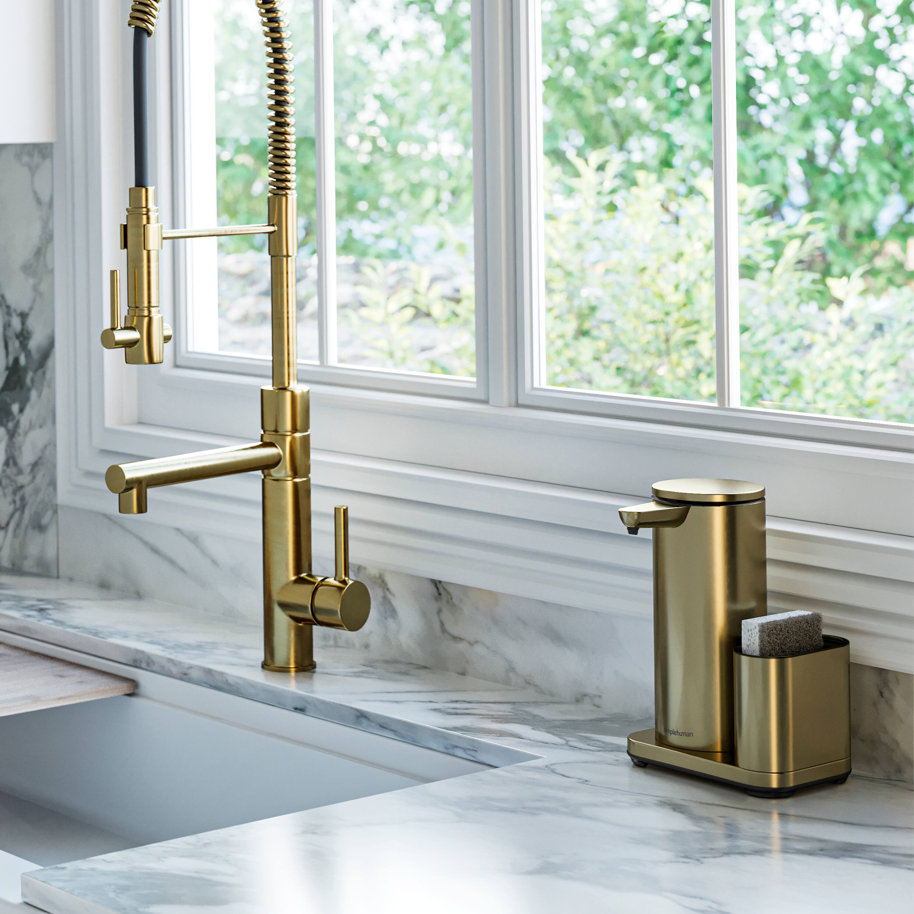 Alt View 4. simplehuman - 14 oz. liquid sensor pump with caddy, high-grade brass stainless steel - Brass.