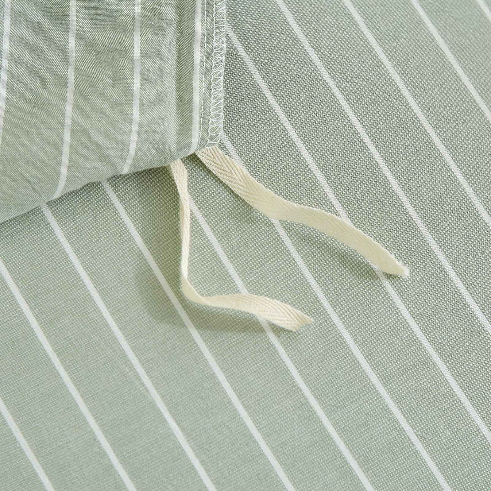 Alt View 3. PO3TICJUNKI3 - Striped Duvet Cover Set Washed Cotton Linen Feel Wrinkle Comfy Lightweight Bedding full Wide Stripe - Wide Stripe-white/Green-Full(80" x 90").