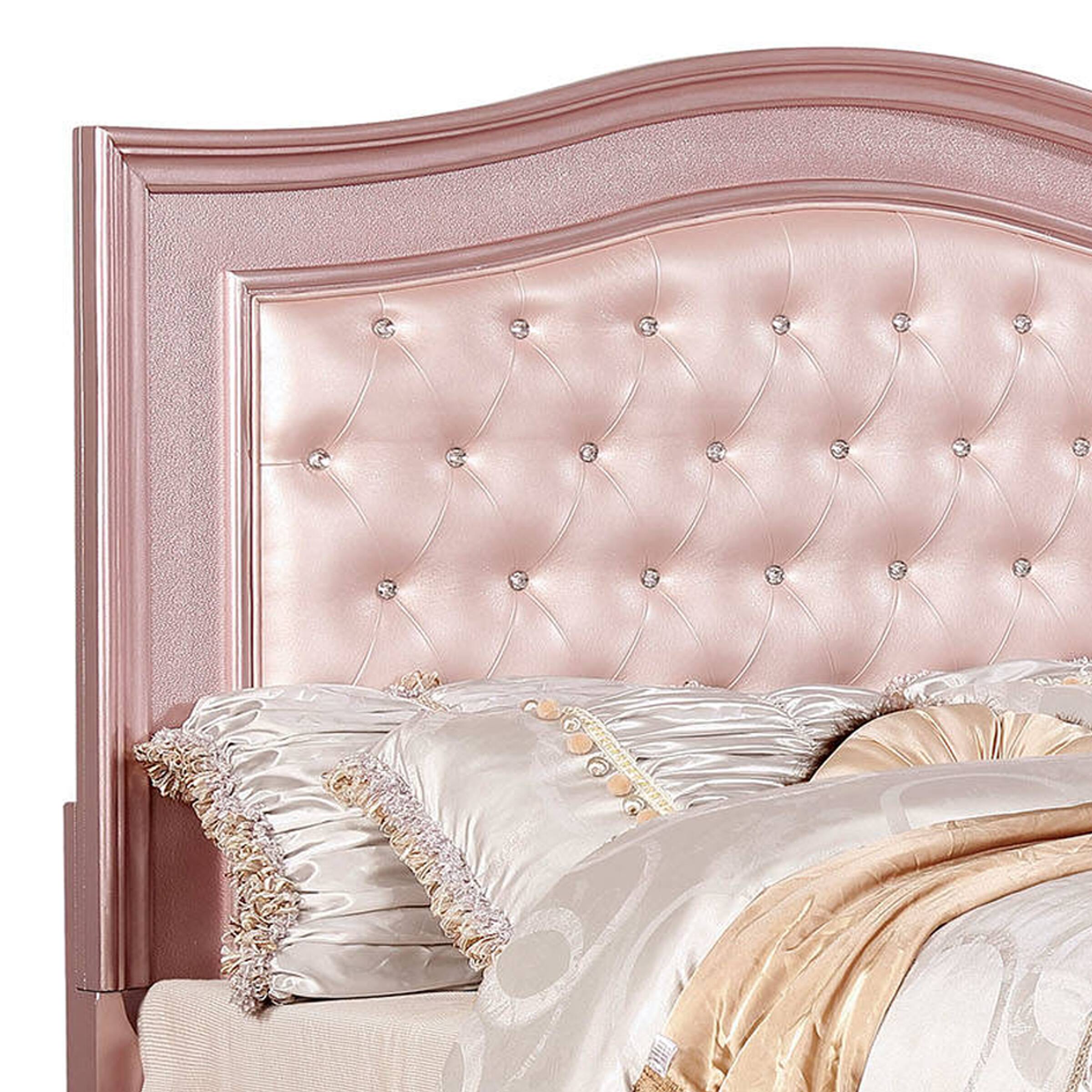 Alt View 3. Manhattan Lane - Twin Size Wooden Bed With Mirror Trim Details and Camelback Headboard, Pink - Pink.