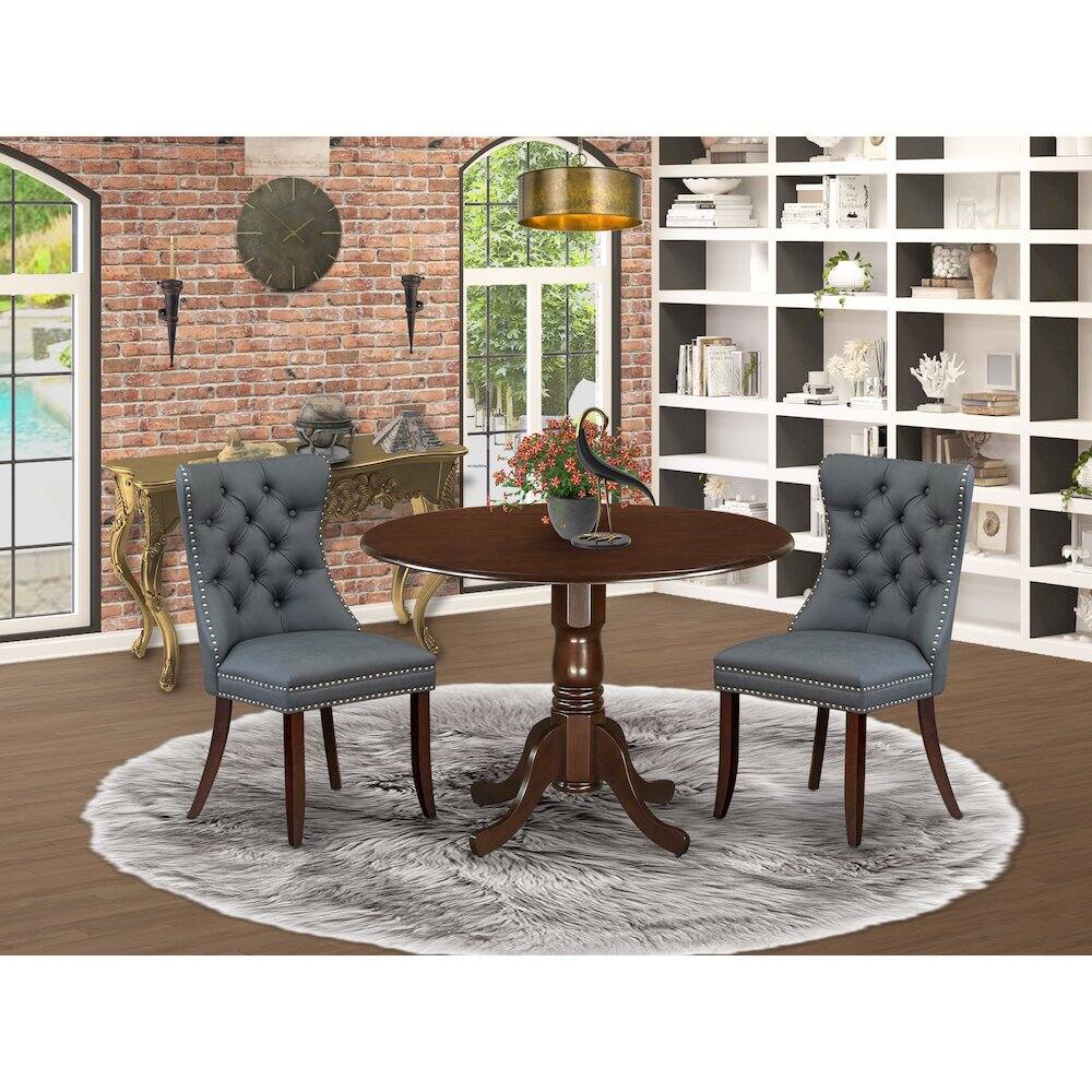 Alt View 8. East West Furniture - 3 Piece Dining Table Set Consists of a Round Kitchen Table with Dropleaf - Mahogany.