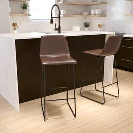 Emma + Oliver - Set of 2 Kitchen Bar Height Stool - 30 Inch LeatherSoft Barstool - Dark Brown