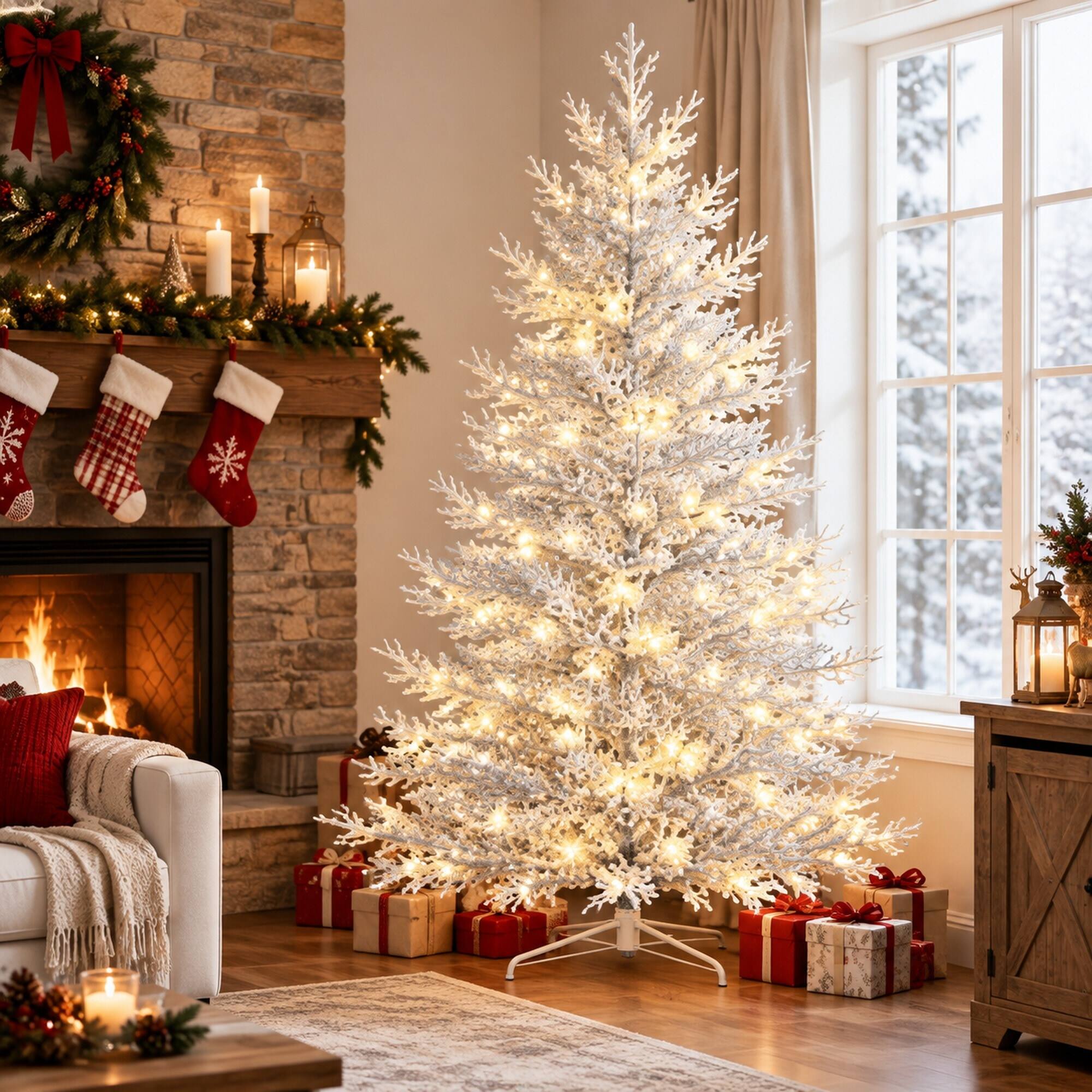 Alt View 6. RYHNUYNE - 4 Ft Artificial Christmas Tree With 230 Warm White LED Lights, 280 Tips Hinged Branches Decor - White.
