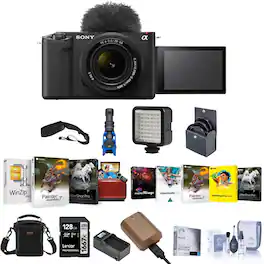 Bundle - Sony - ZV-E1 Mirrorless Camera, FE 28-60mm f/4-5.6 Lens Black, with Battery, Charger, Shoulder Bag, 128GB SD Card,