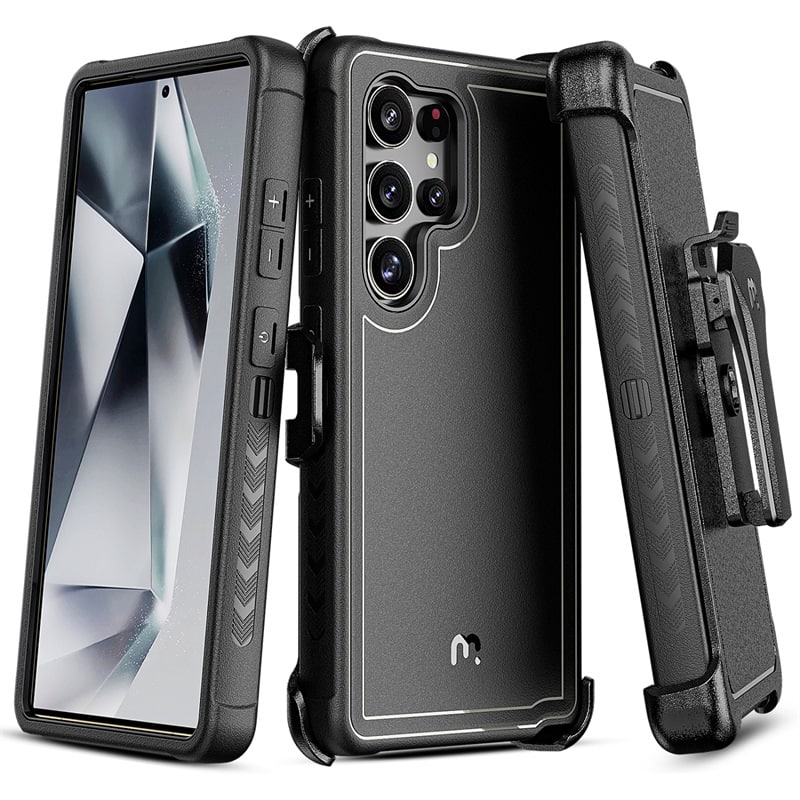 Front. Mybat Pro - MyBat Pro Maverick Series Case with Holster for Samsung Galaxy S25 Ultra - Black - Black.
