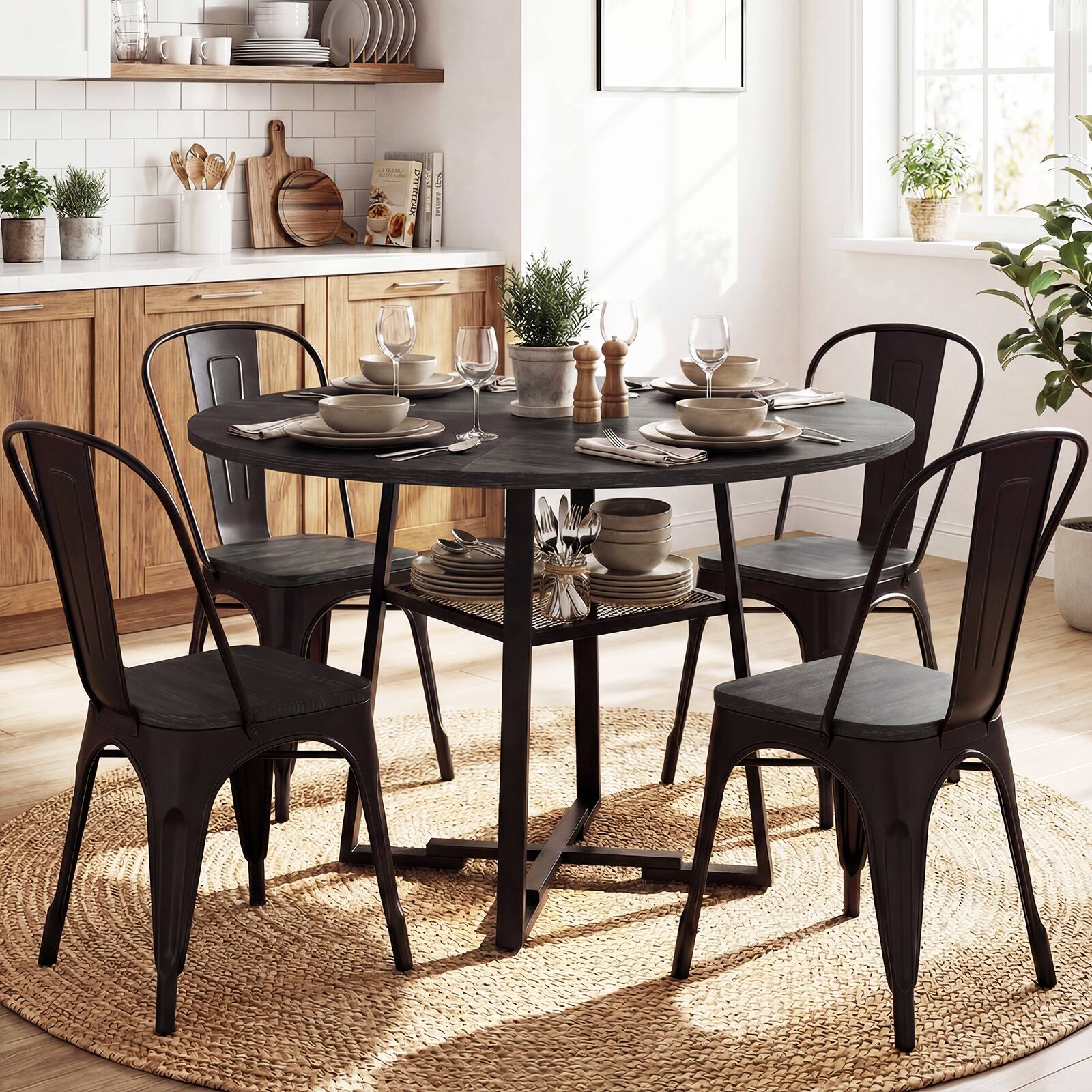 Alt View 1. Gymax - Gymax Round Dining Table for 4-6 47.5'' Dining Room Table w/Storage Shelf & Metal Legs Black - Black.