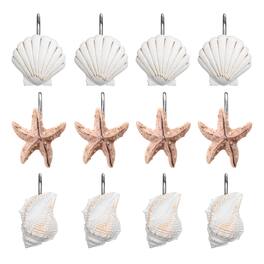 AGPtek - 12 PCS Seashell Shower Curtain Hooks for Bathroom - Light Brown