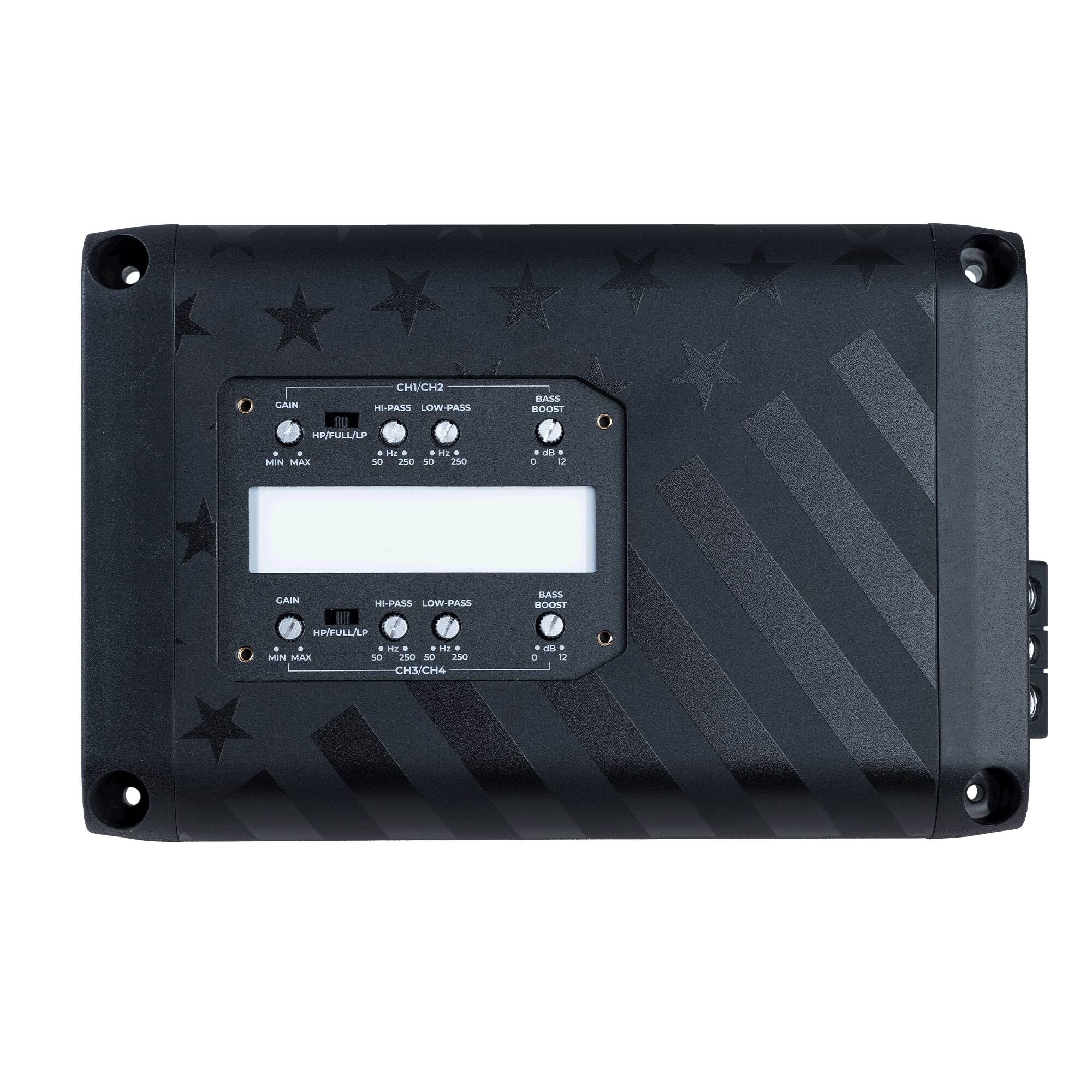 GAIN  
HI-PASS LOW-PASS  
BASS BOOST  
HP/FULL/LP  
MIN MAX  
50 250 50 250  
CH1/CH2  

GAIN  
HI-PASS LOW-PASS  
BASS BOOST  
HP/FULL/LP  
MIN MAX  
50 250 50 250  
CH3/CH4