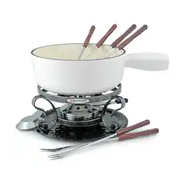 Swissmar - Lugano 9 Piece Cast Iron Fondue Set - Matte White