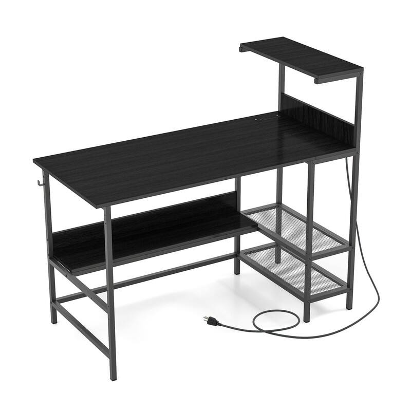 Alt View 5. WELLFOR - 48" Computer Desk with Power Outlets and Storage Shelves, Reversible Home Office Desk Gaming Desk - Black.