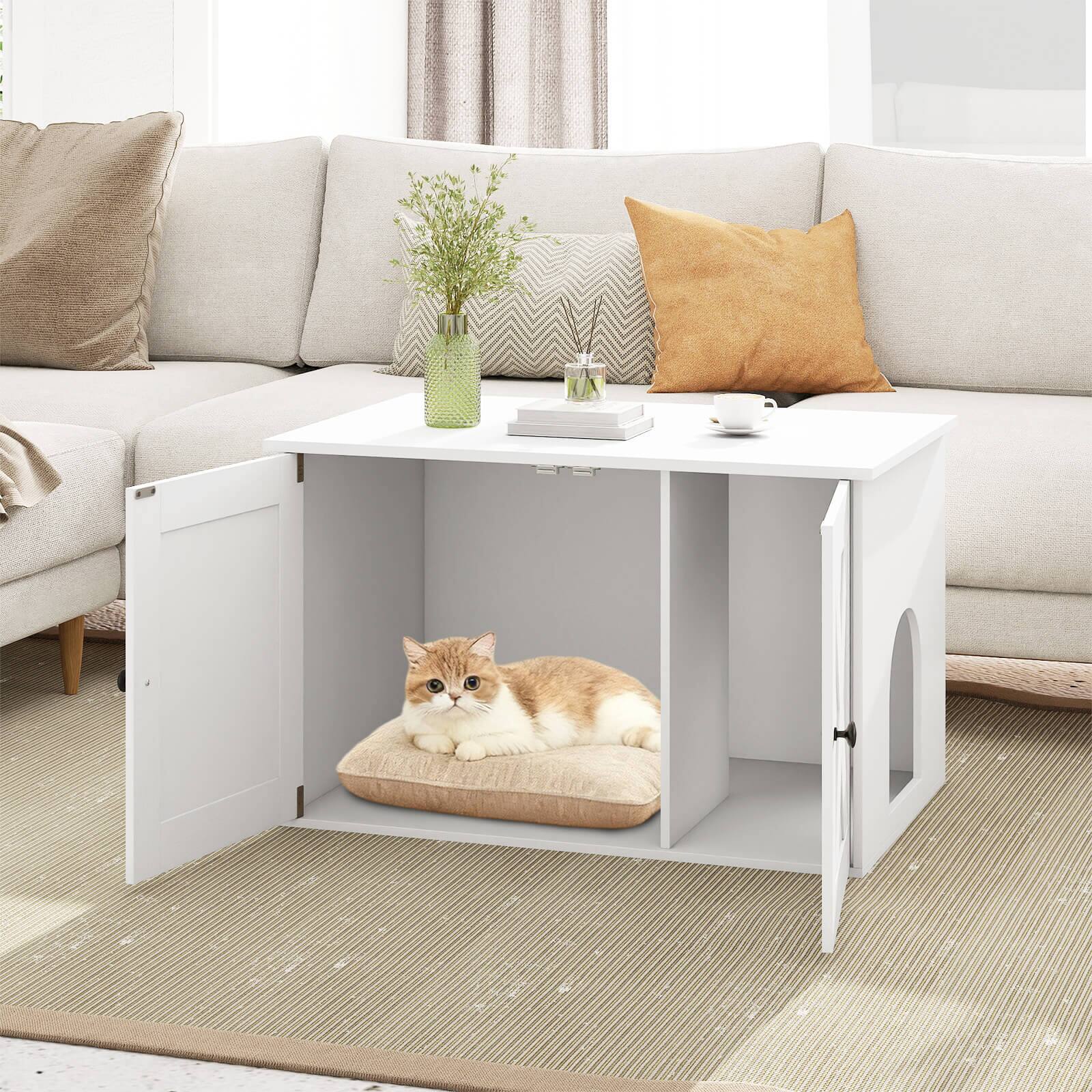 Alt View 1. Costway - Costway Hidden Cat Litter Box Enclosure Furniture with Divider for Living Room Bedroom - White.