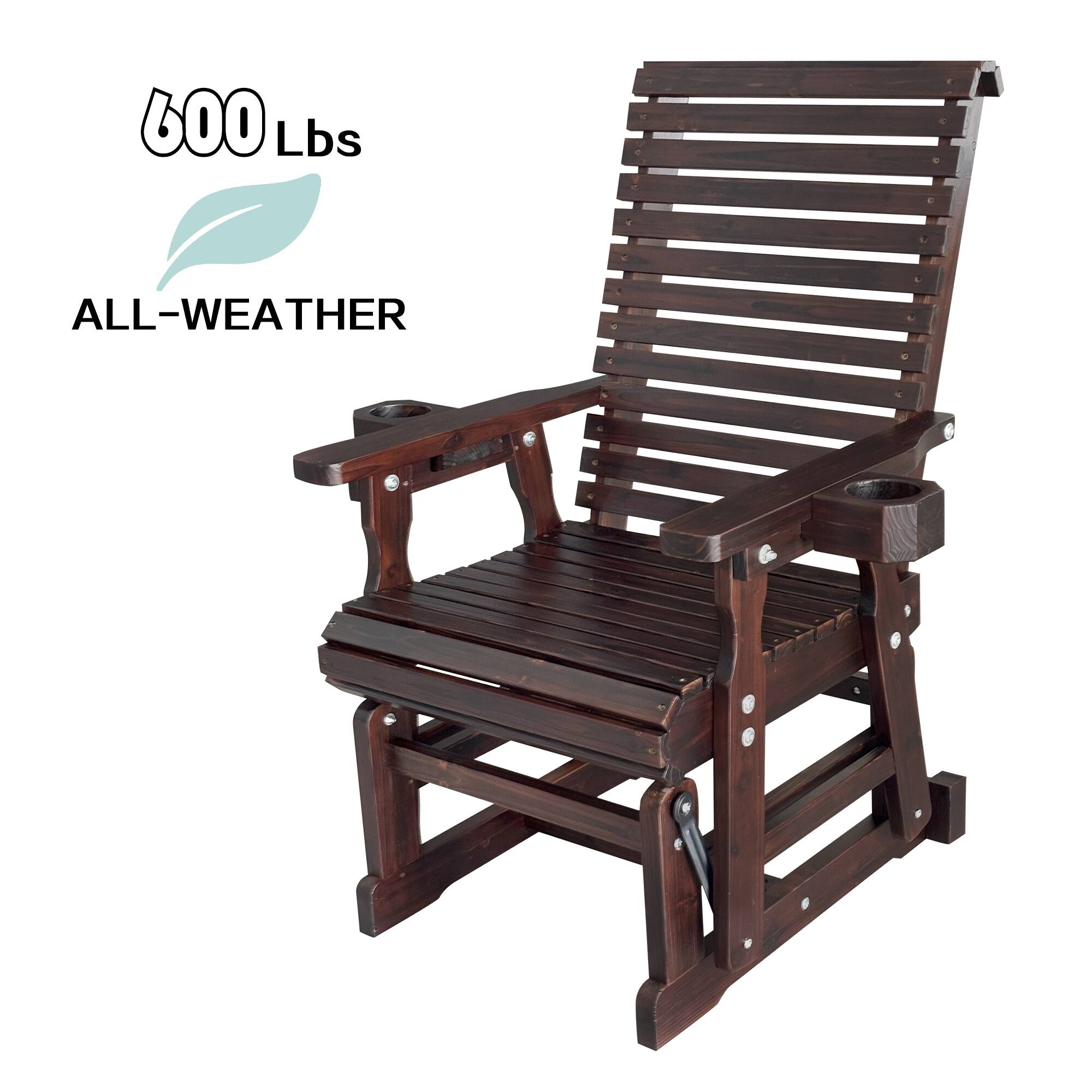 Left. Fortune Candy - Wooden Patio Glider w/High Back & Deep Contoured Seat, Solid Fir Wood, Heavy-Duty 600 lbs(1 Searter, 2 Pack) - Deep Brown.