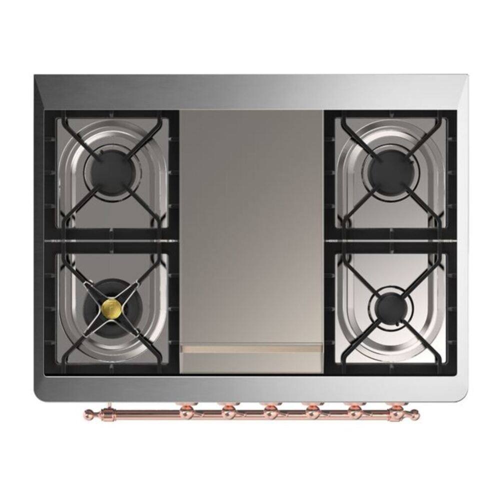 Alt View 6. ILVE - ILVE Majestic II Series 36 in. Dual Fuel Range with 6 Sealed Burners + Griddle (Natural Gas, Copper Trim) - Stainless Steel.