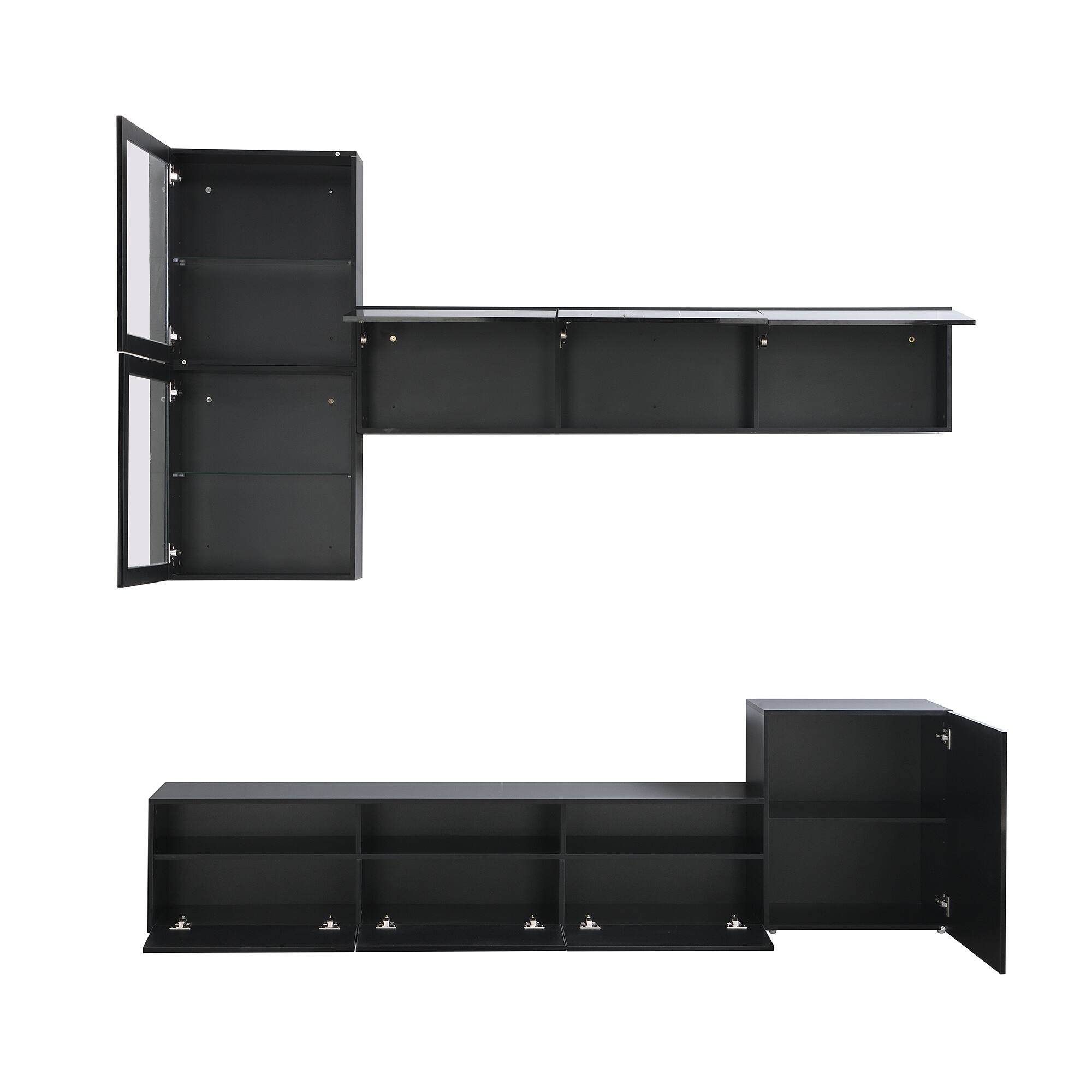 Alt View 5. APRILSOUL - High Gloss TV Stand Ample Storage Wall Mounted Cabinets for TVs Up to 78 Black - Black.
