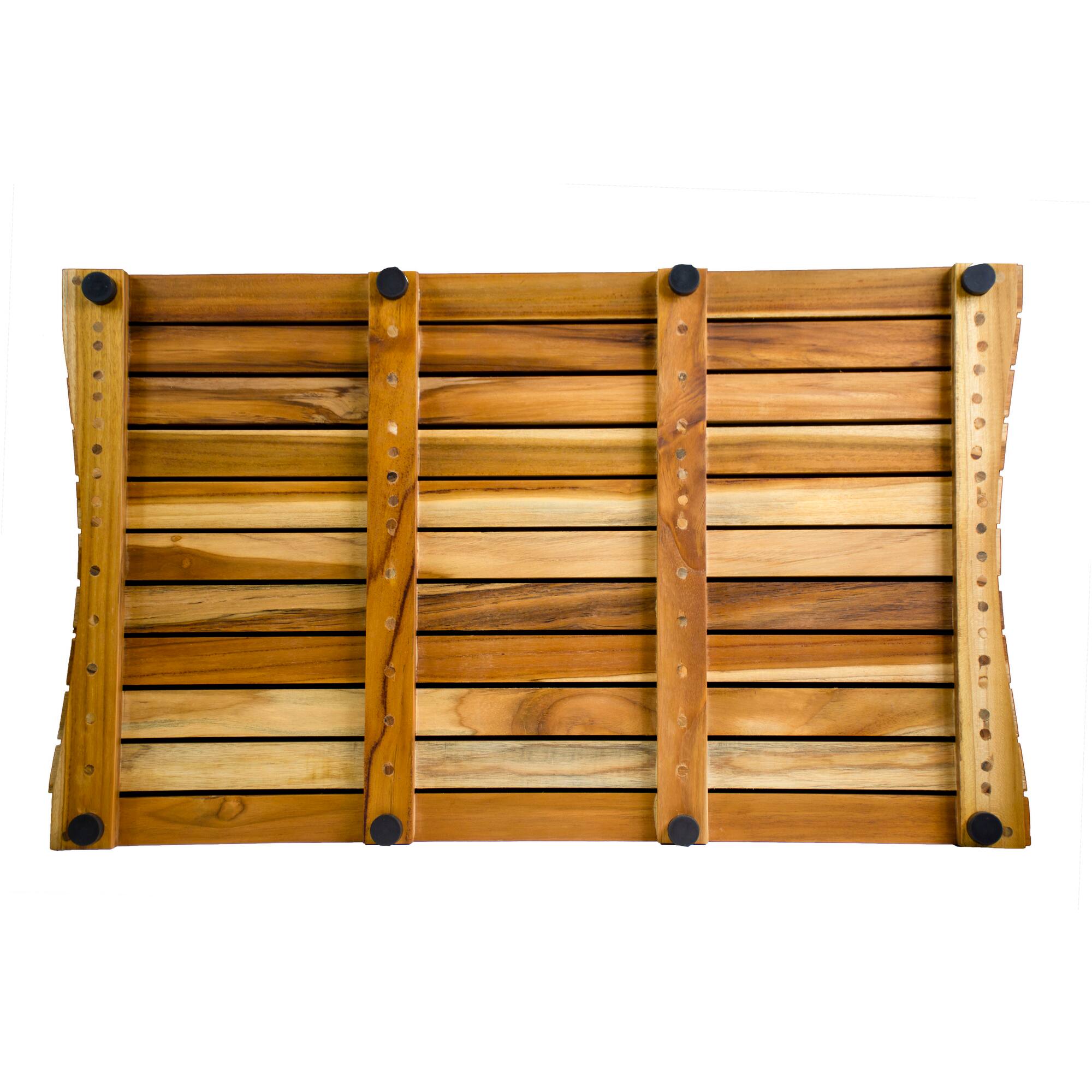 Left. EcoDecors - EcoDecors® Eleganto® 31" x 18" Slatted Solid Teak Bath Floor Mat in EarthyTeak Finish - EarthyTeak.