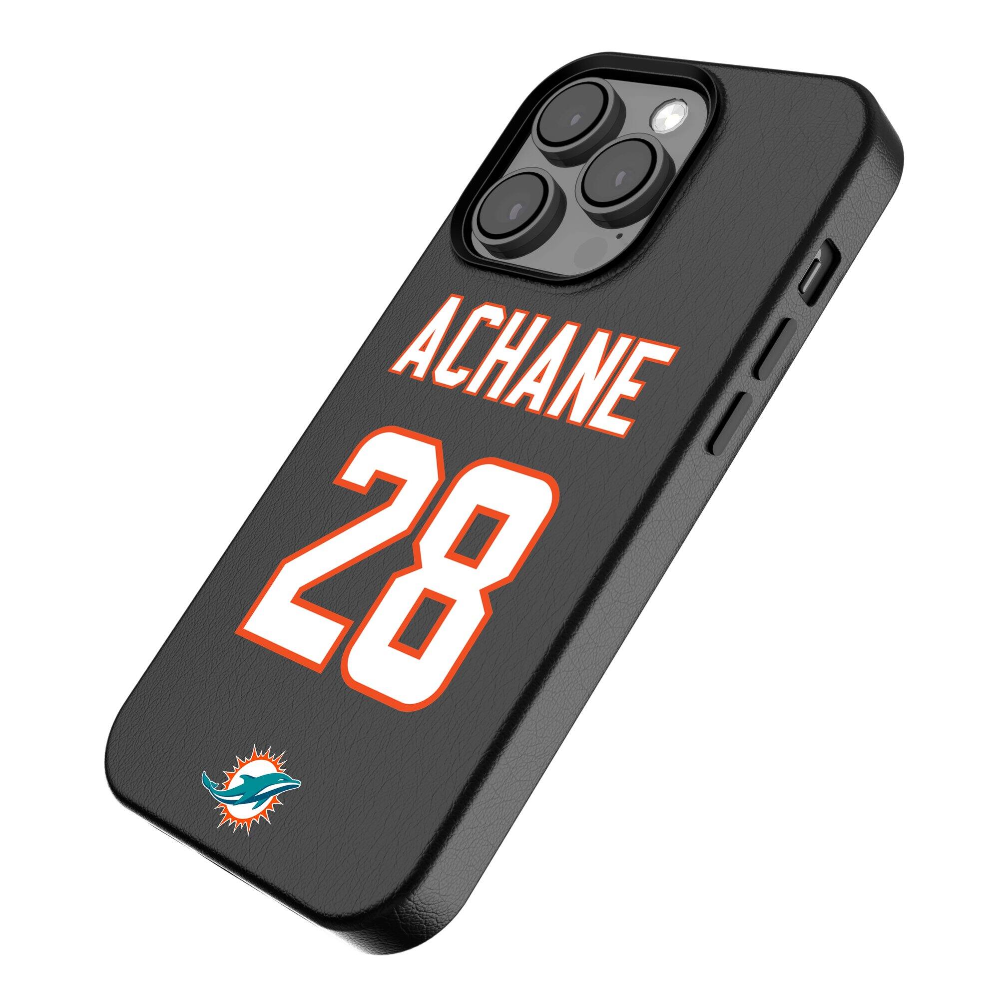 Alt View 1. Keyscaper - De-Von Achane-Black Miami Dolphins iPhone Magnetic Bump Case - 16 Plus - Black.