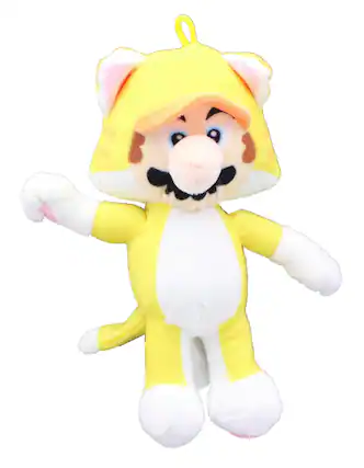 Front. Chucks Toys - Super Mario Bros. 7 Inch Collectible Plush | Cat Mario - Yellow.