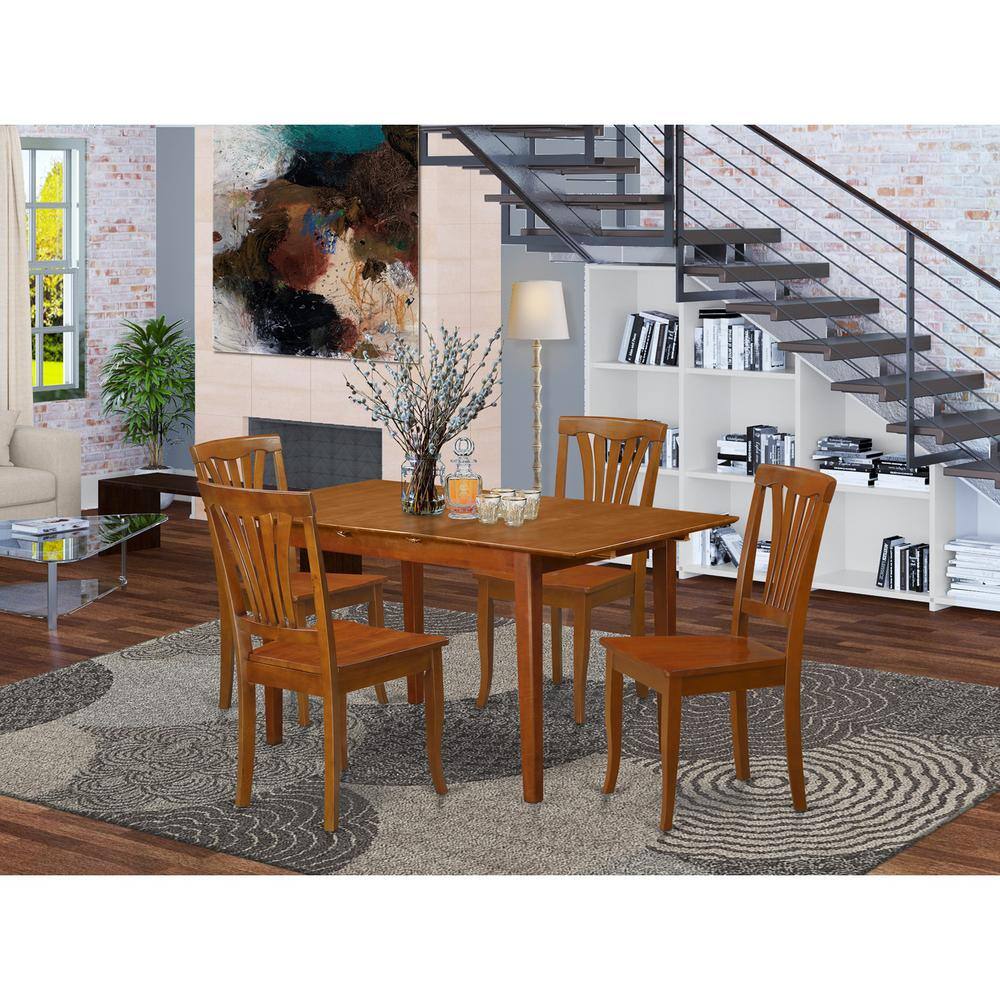 Back. East West Furniture - 5 Pc dinette set for small spaces with Leaf and 4 Kitchen Dining Chairs - Saddle Brown.