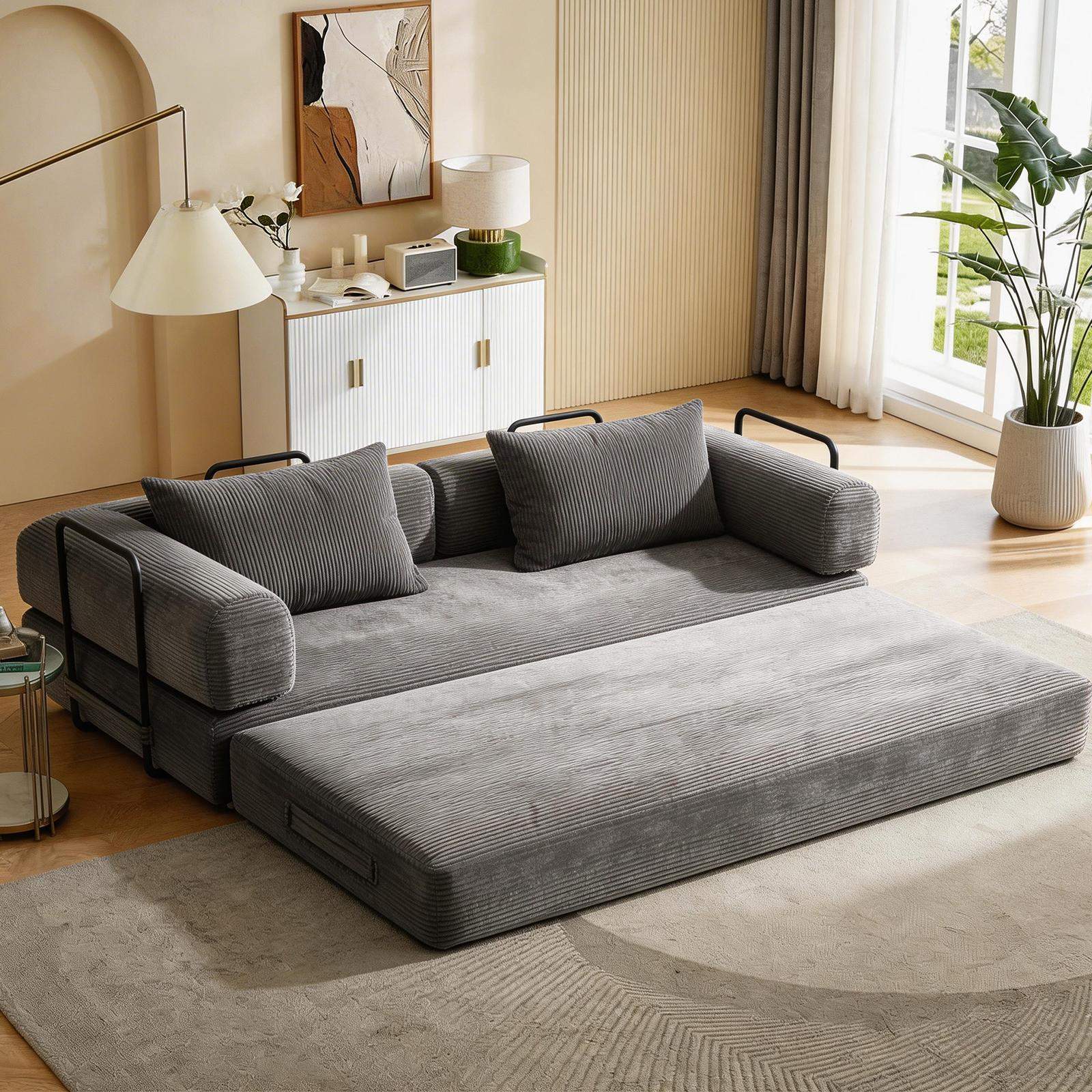 Front. Roomtec - 78 Inch Convertible Sleeper Sofa Bed Futon Boneless Couch Lounge Loveseat with Pull Out Bed No Assembly Required - Dark Gray.