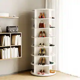 Tooloton - Revolving 7-Tier Shoe Rack Tower, Spinning 360-Degree Carousel Storage Organizer - White