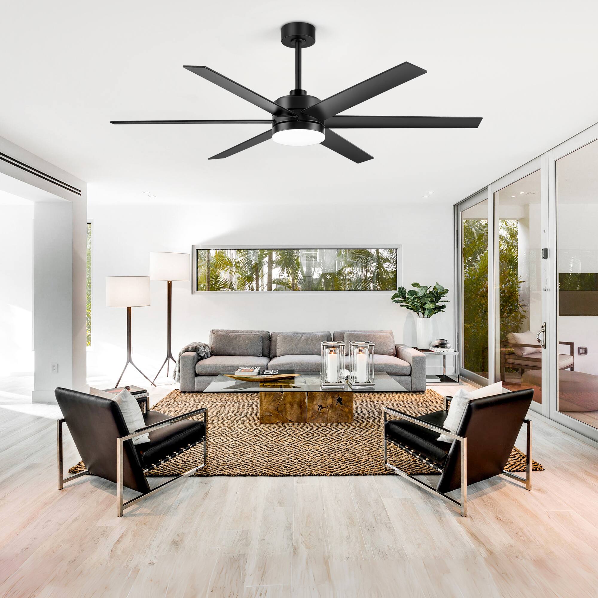 Alt View 1. Breezary - 65-In Ceiling Fan with 3-Color Light, 6 Plywood Blades, DC Motor, Remote Control, Timer with Memory Function - Matte Black.