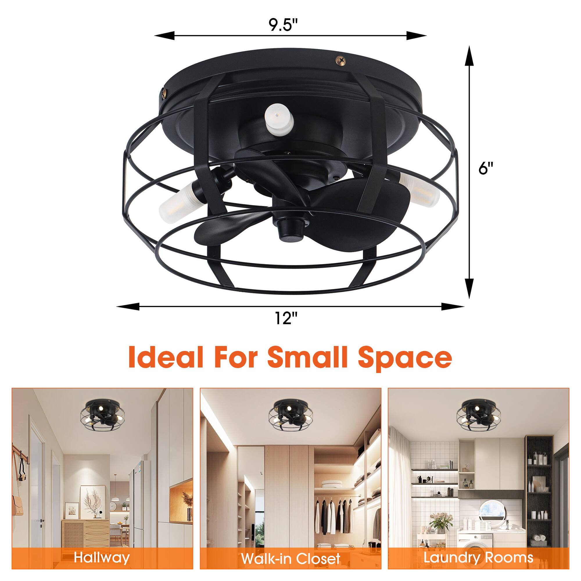 9.5" 6" 12" Ideal For Small Space Hallway Walk-in Closet Laundry Rooms
