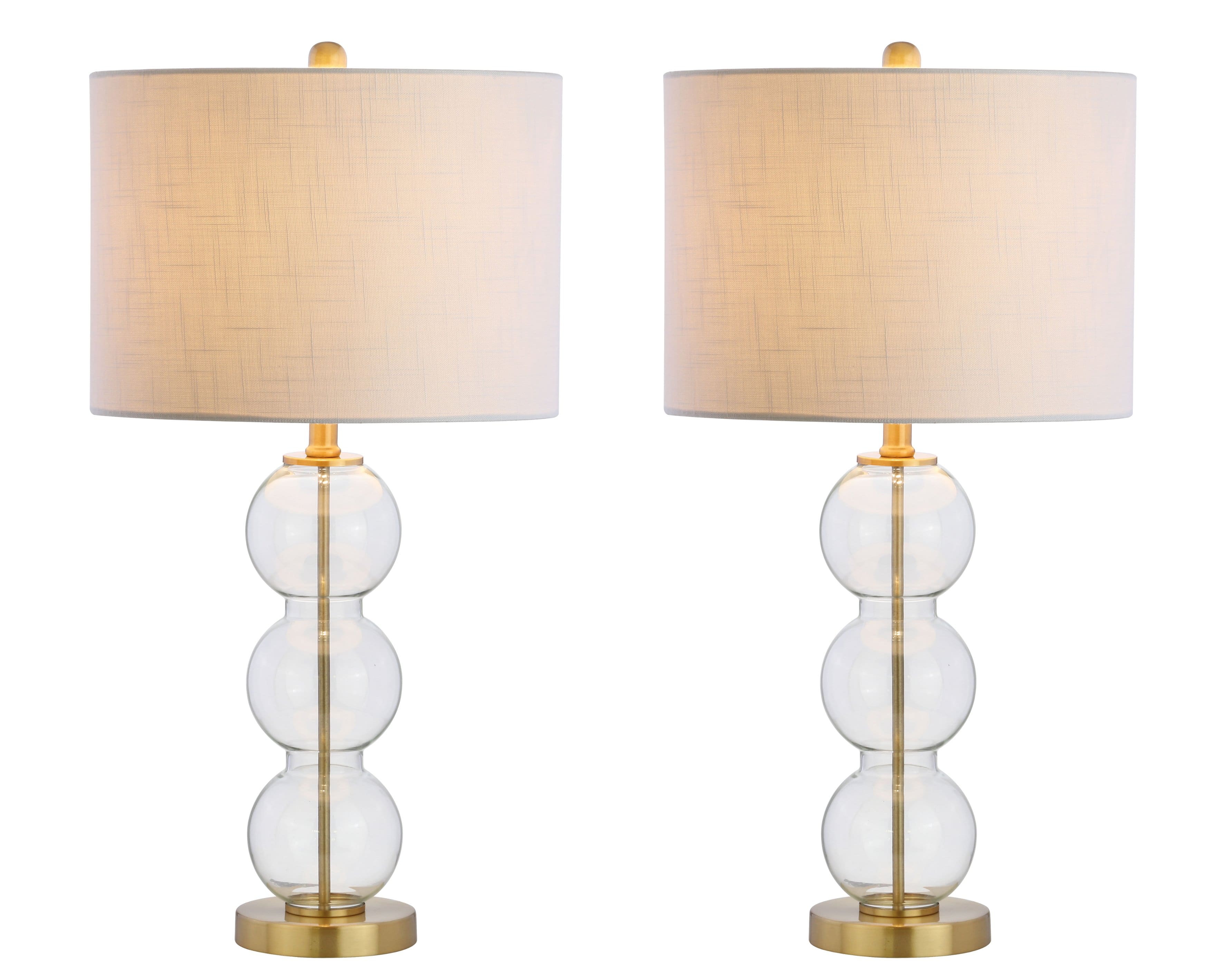 Jonathan Y - Bella 27" Glass Triple-Sphere LED Table Lamp, /Brass (Set of 2) - Clear