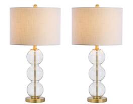 Jonathan Y - Bella 27" Glass Triple-Sphere LED Table Lamp, /Brass (Set of 2) - Clear