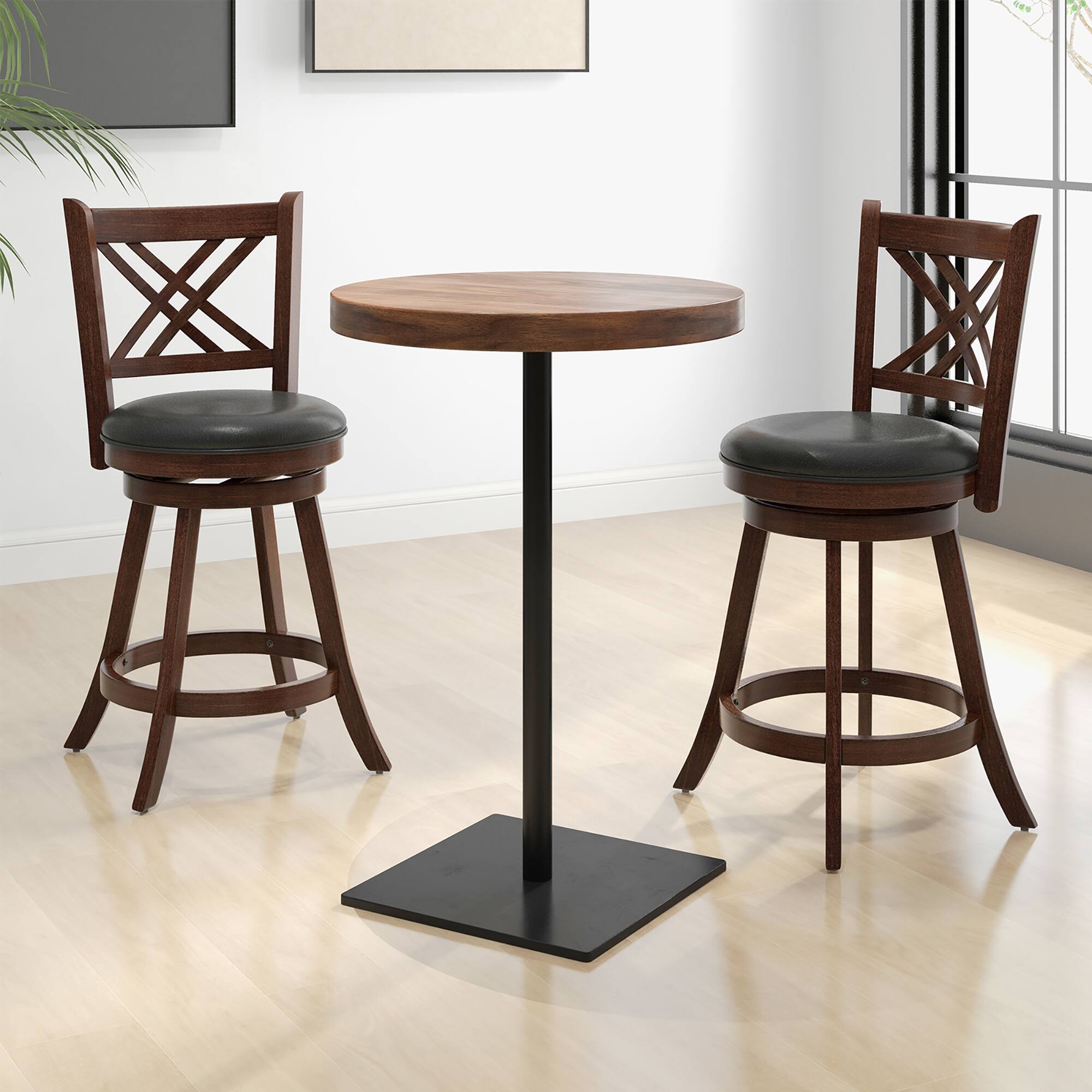 Alt View 4. Gymax - Gymax 360° Swivel Barstools Set of 4 24'' Counter Height Bar Chairs with Back & Footrest - Espresso, Black.
