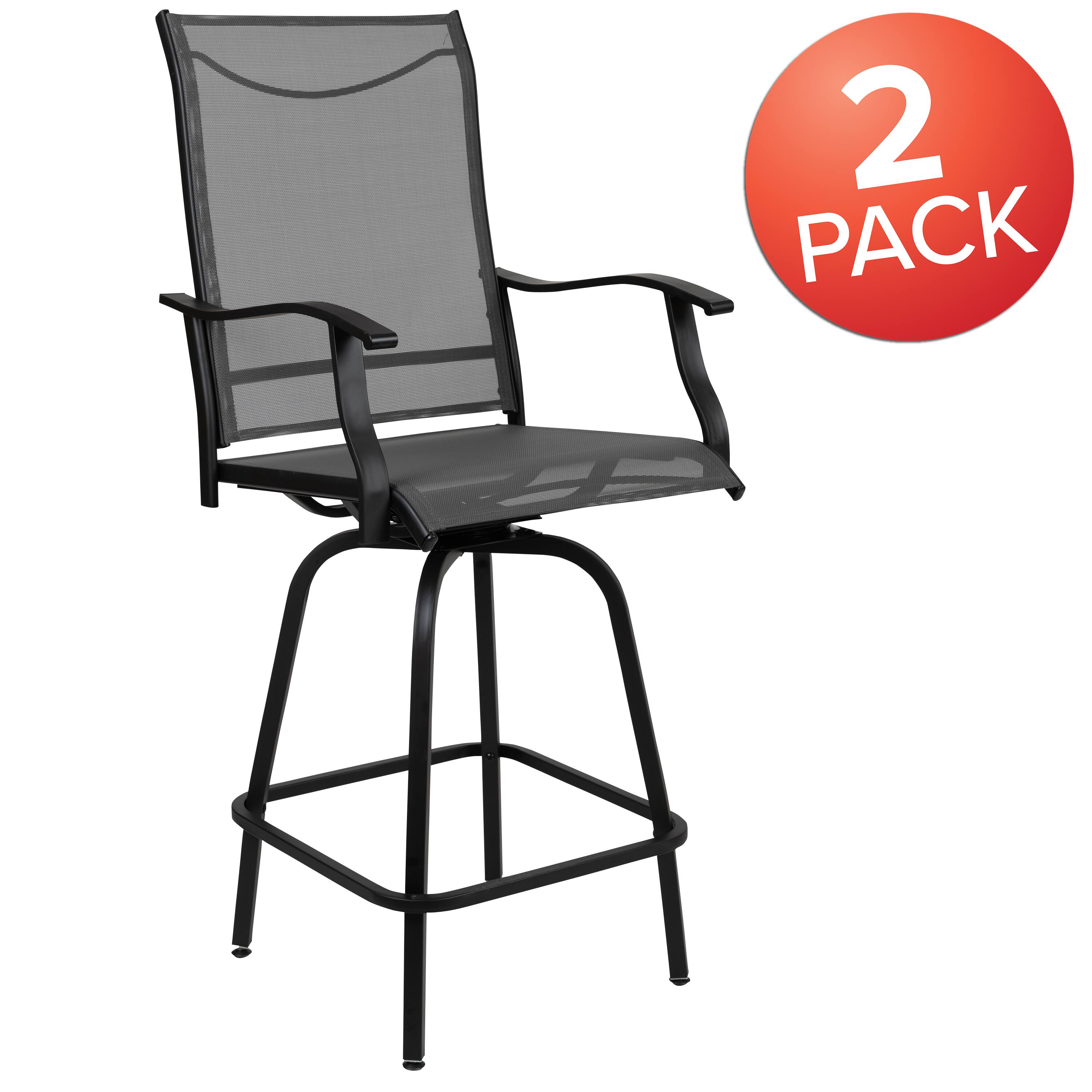 Alt View 1. Emma + Oliver - Patio Bar Height Stools Set of 2, All-Weather Textilene Swivel Stools - Gray.