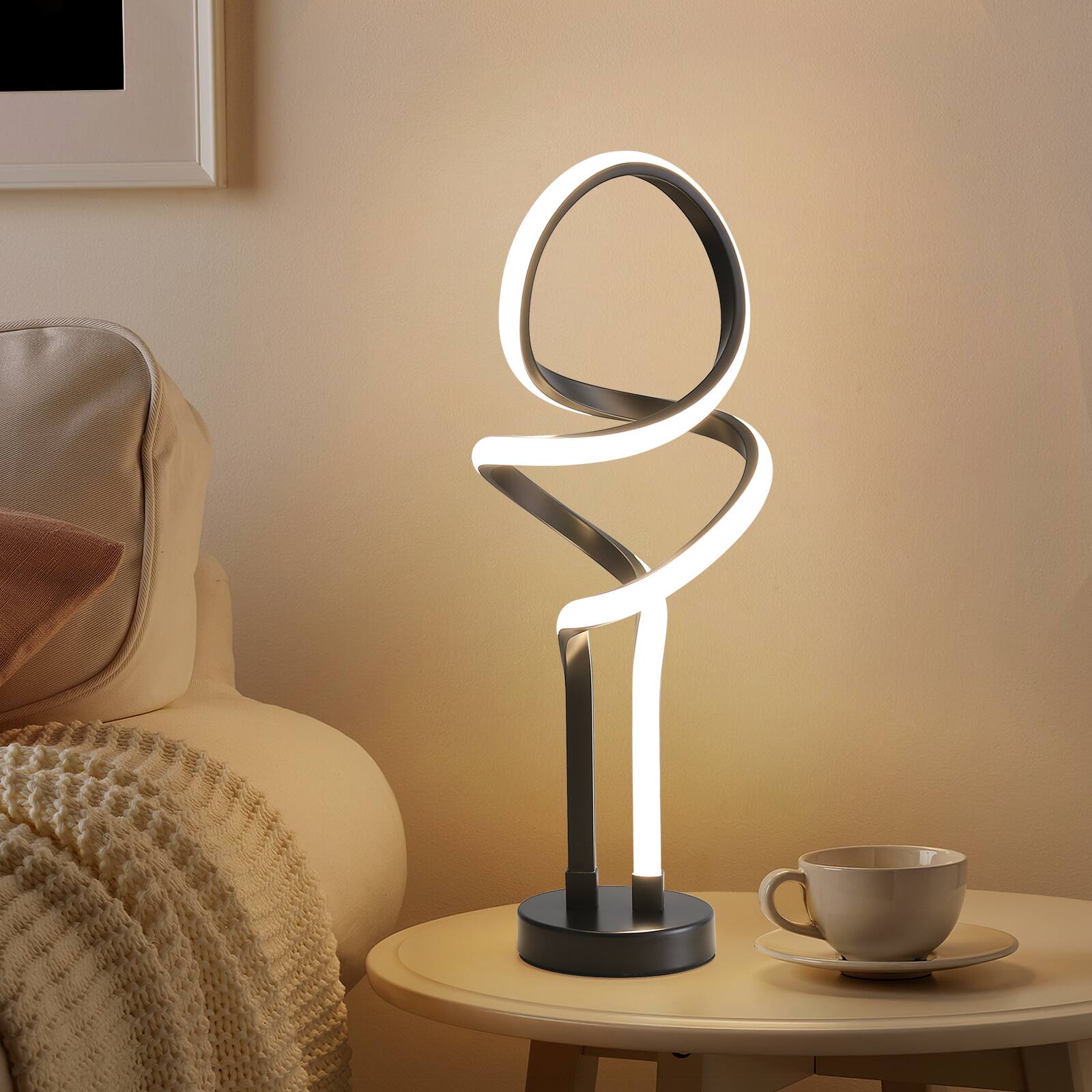Alt View 1. Sofucor - Modern Table Lamp LED Spiral Lamp Bedside Lamp with Stepless Dimming Switch Contemporary Nightstand Lamp for Bedroom - Black.