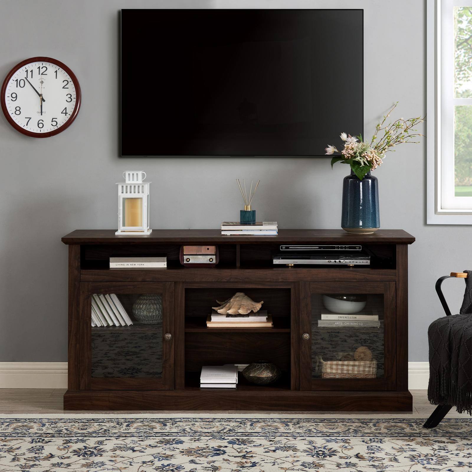 Spaco - TV Stand for 65 Inch TVs, Modern Console with Open and Closed Storage, Media Center for Living Room - Brown
