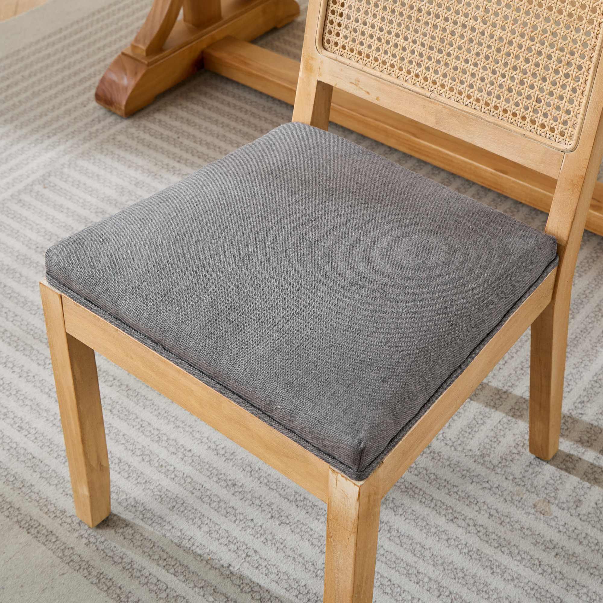 Alt View 7. GOODSILO - Set of 2 Modern Farmhouse Dining Chairs with Rattan Backrest and Linen Upholstery for Kitchen and Dining Room - Gray.