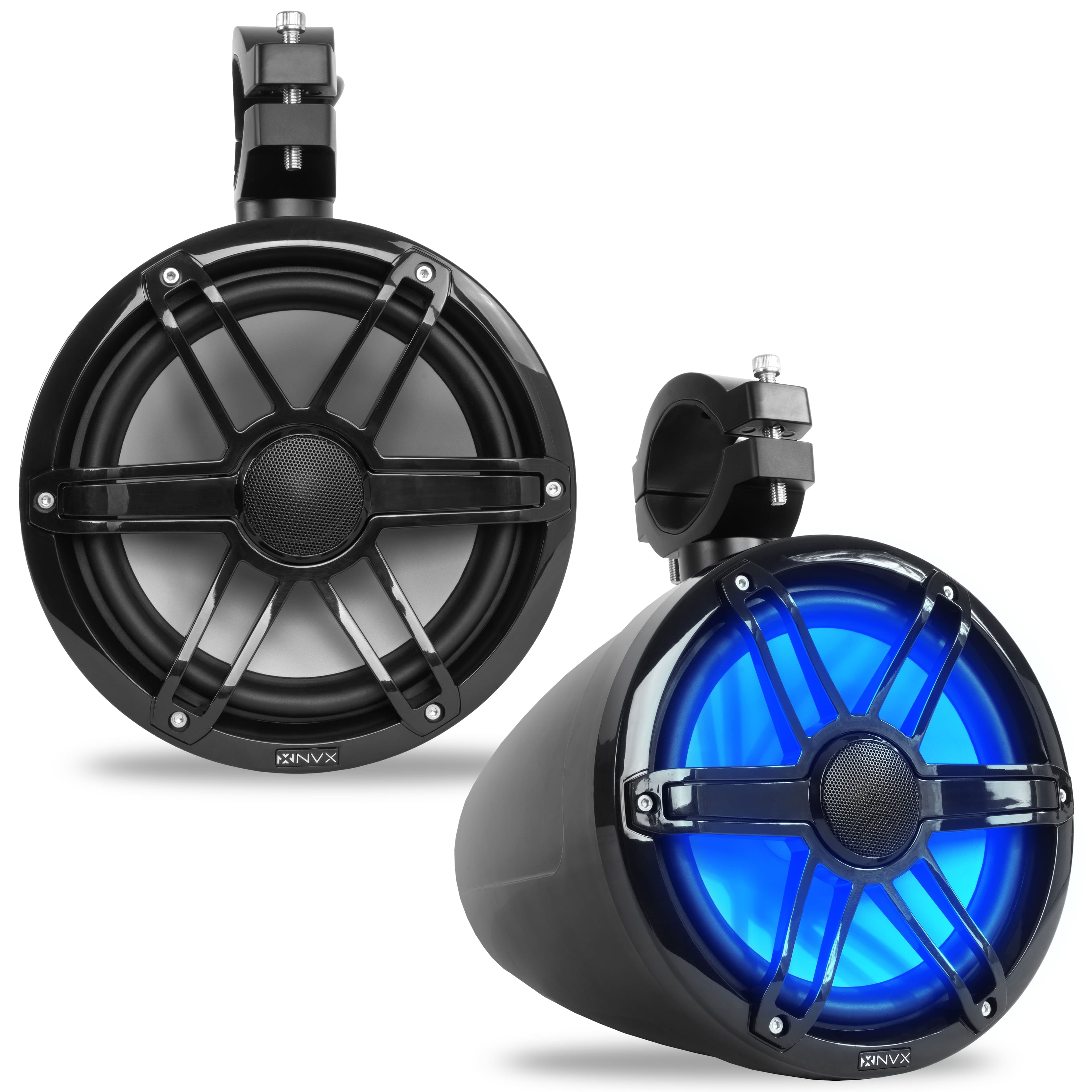 NVX - MVTSP8B (Sold Individually) 125W RMS 8in V-Series 2-Way Marine Tower Speaker with LED Lighting and Swiveling Clamps