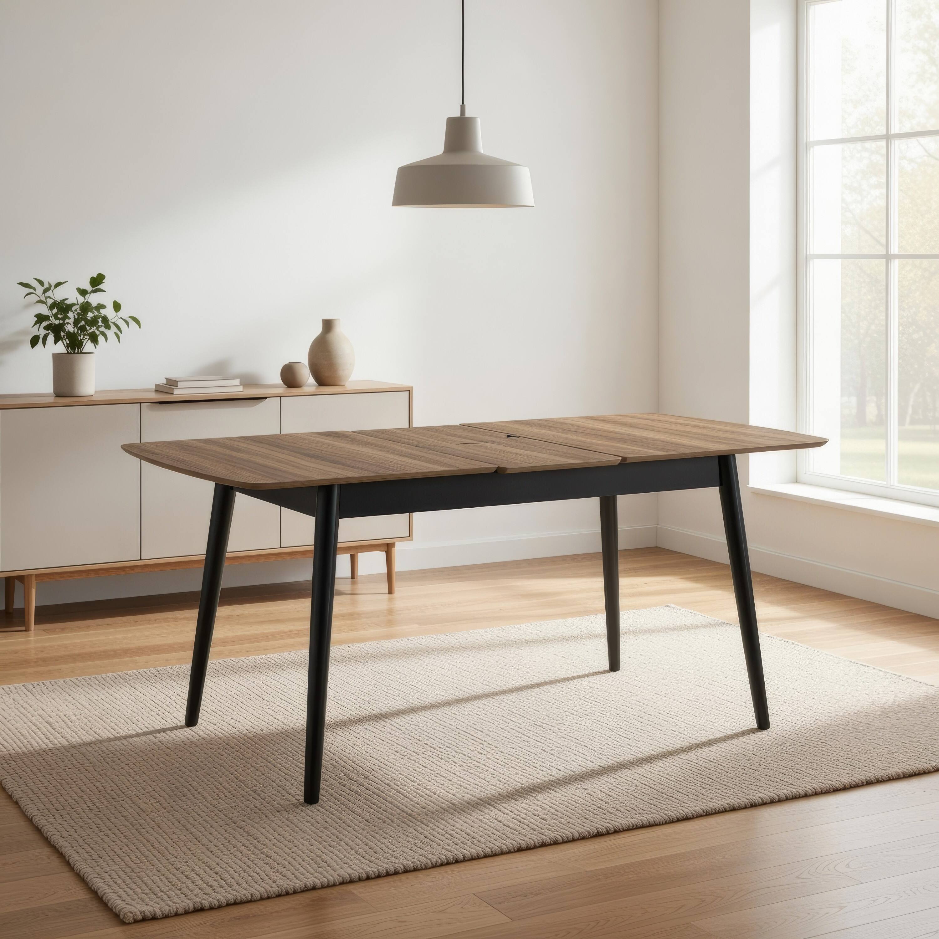 Alt View 7. Manhattan Lane - Anae 51-63 Inch Dining Table, Butterfly Leaf, Brown Wood Top, Black Legs - Brown, Black.