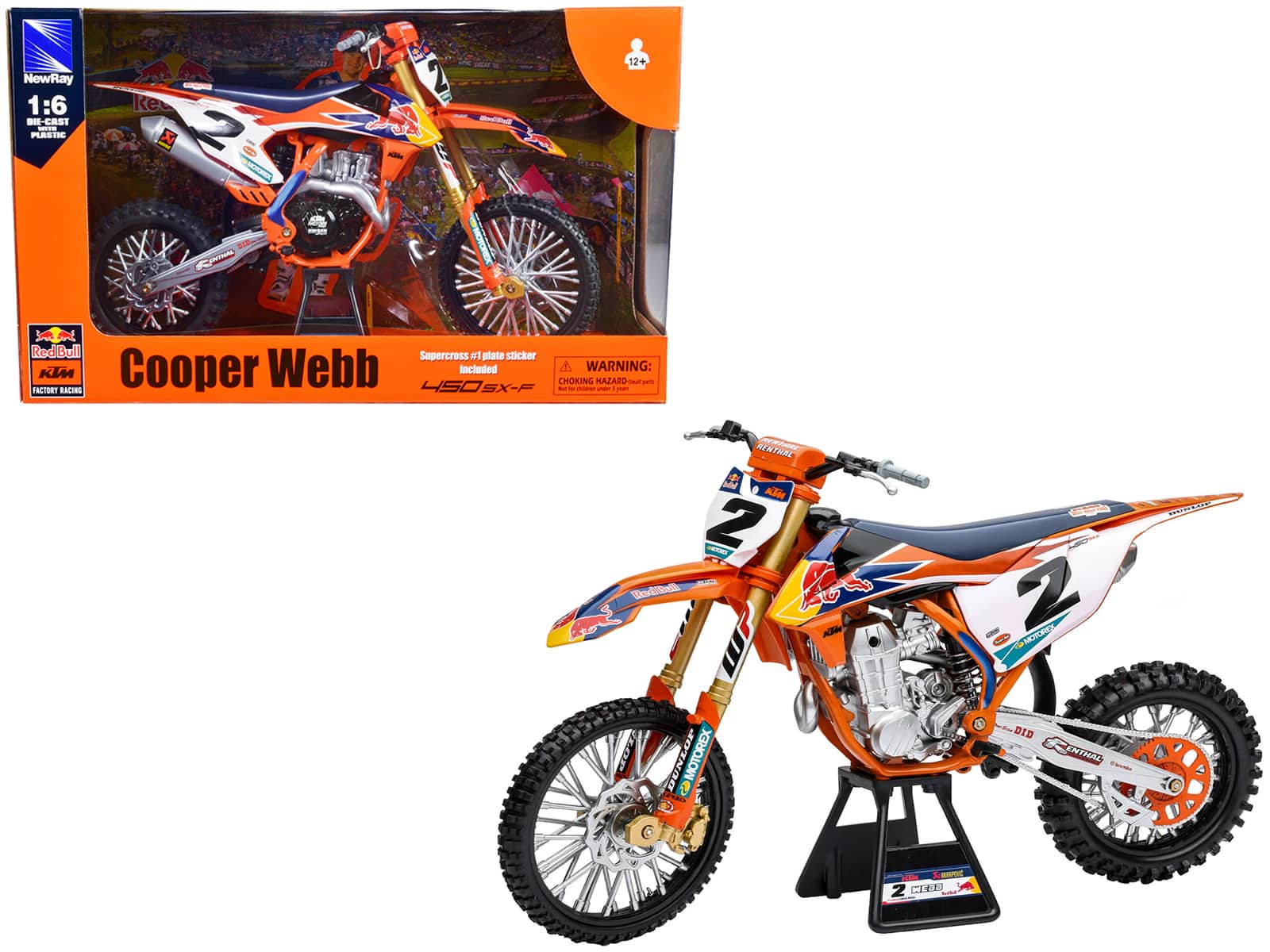"KTM 450 SX-F #2 Cooper Webb ""Red Bull KTM Factory Racing"" SuperCross 1/6 Diecast Model by New Ray" price history on PriceWatchPro