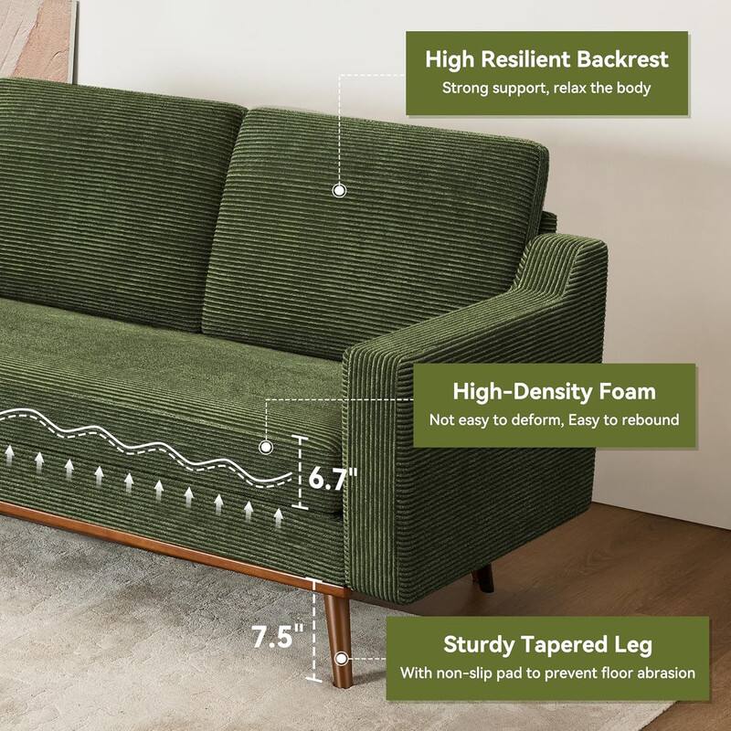 High Resilient Backrest: Strong support, relax the body  
High-Density Foam: Not easy to deform, easy to rebound  
Sturdy Tapered Leg: With non-slip pad to prevent floor abrasion  
6.7"  
7.5"