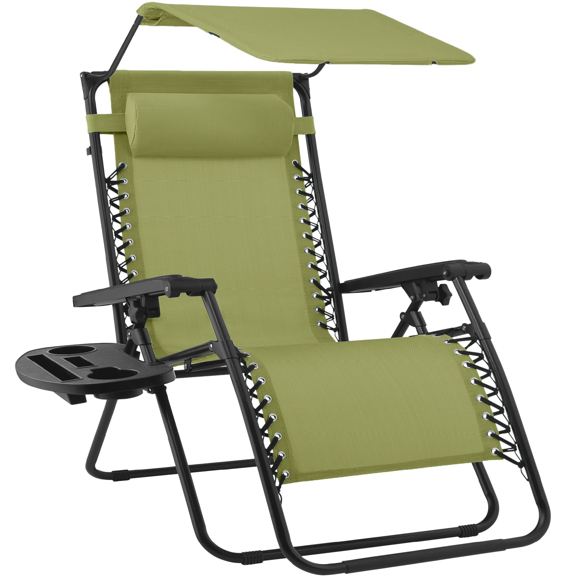 Best Choice Products - Folding Zero Gravity Recliner Patio Lounge Chair w/ Canopy Shade, Headrest, Tray - Dusty Green