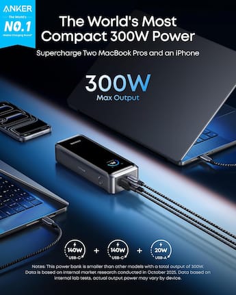 Prime Power Bank (26K, 300W) + Anker Prime Charger (160W, 3 Ports Prime Power Bank (26K, 300W) + Anker Prime Charger (160W, 3 Ports