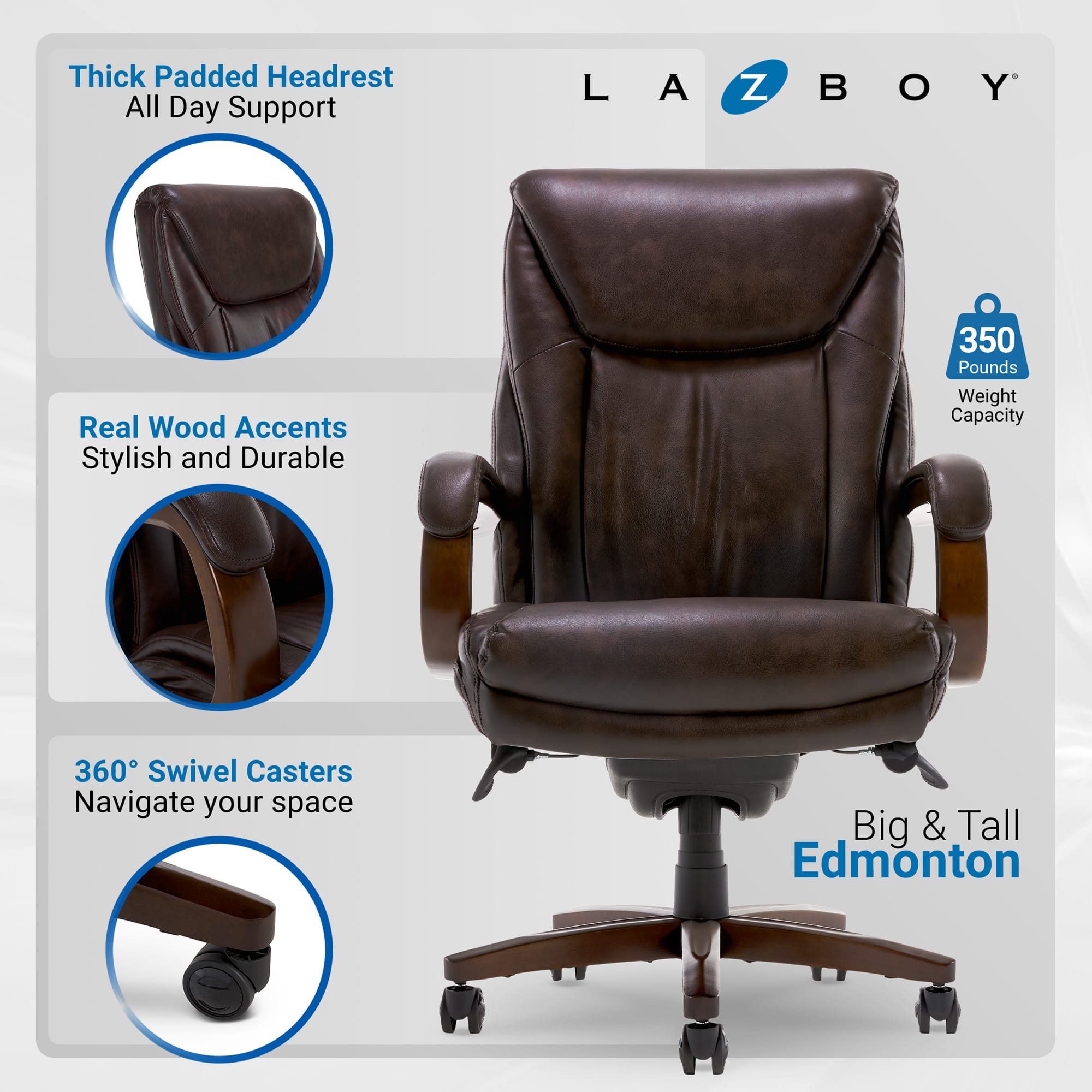 Left View: La-Z-Boy - Big & Tall Bonded Leather Executive Chair - Coffee Brown