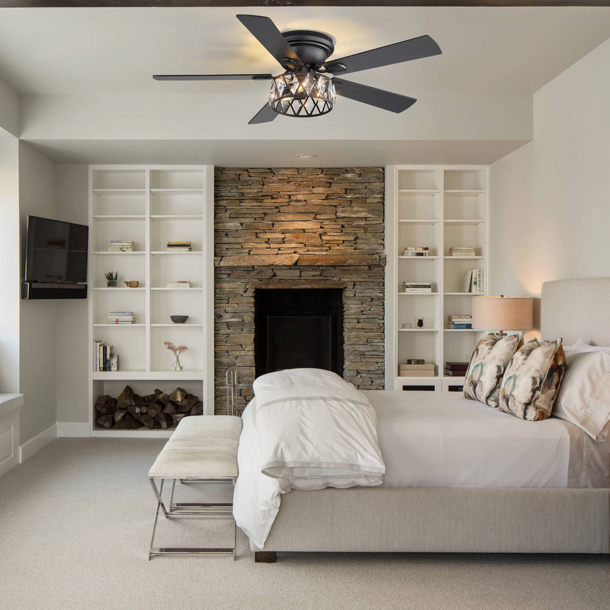 Alt View 1. Breezary - 52-Inch Stylish Surface Mounted Ceiling Fan with E12 Lighting DC Motor Remote Control Timer Function - 52-inch Black & Walnut.